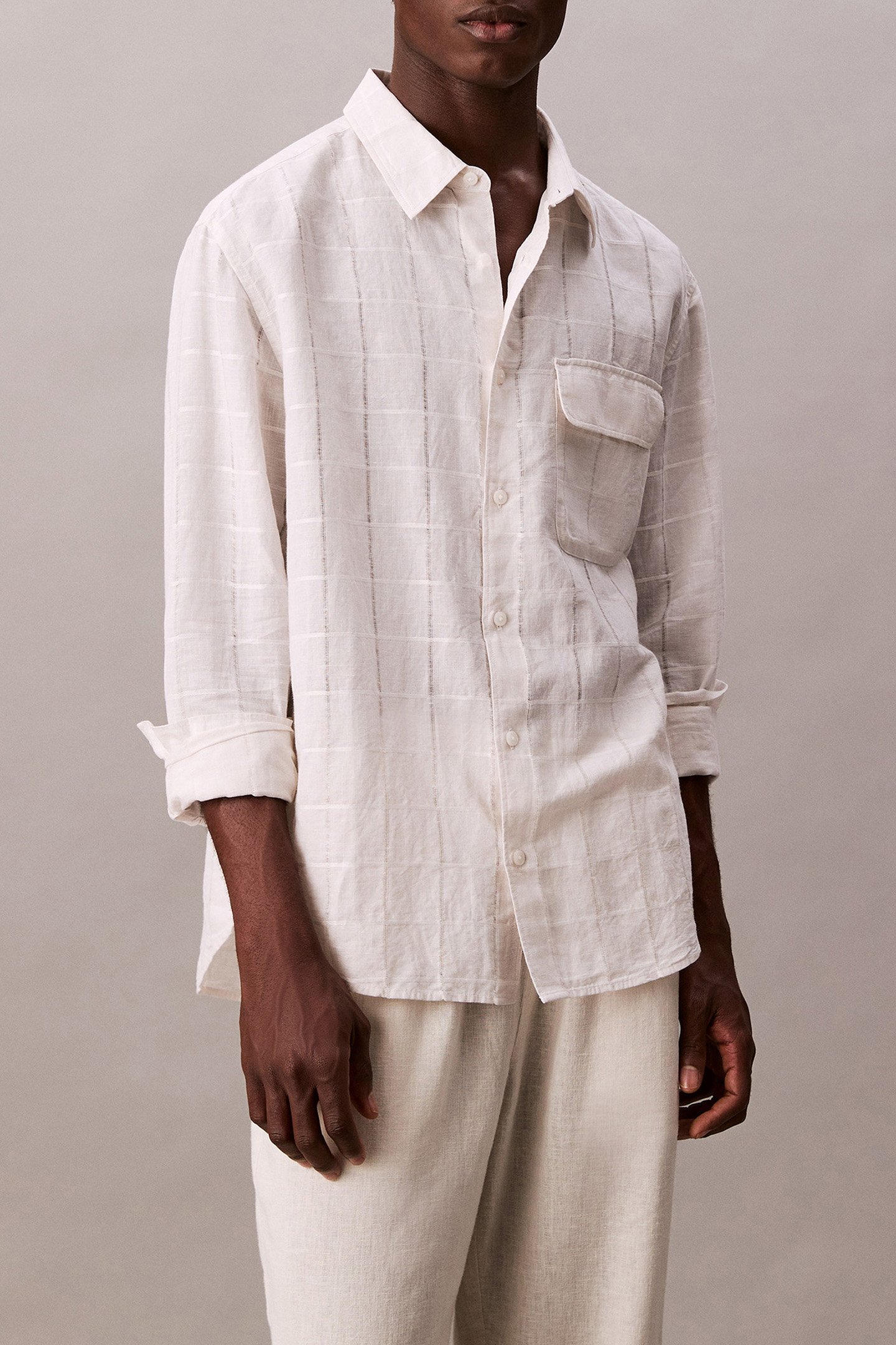 LS LINEN WINDOWPANE BRILLIANT WHITE by Calvin Klein