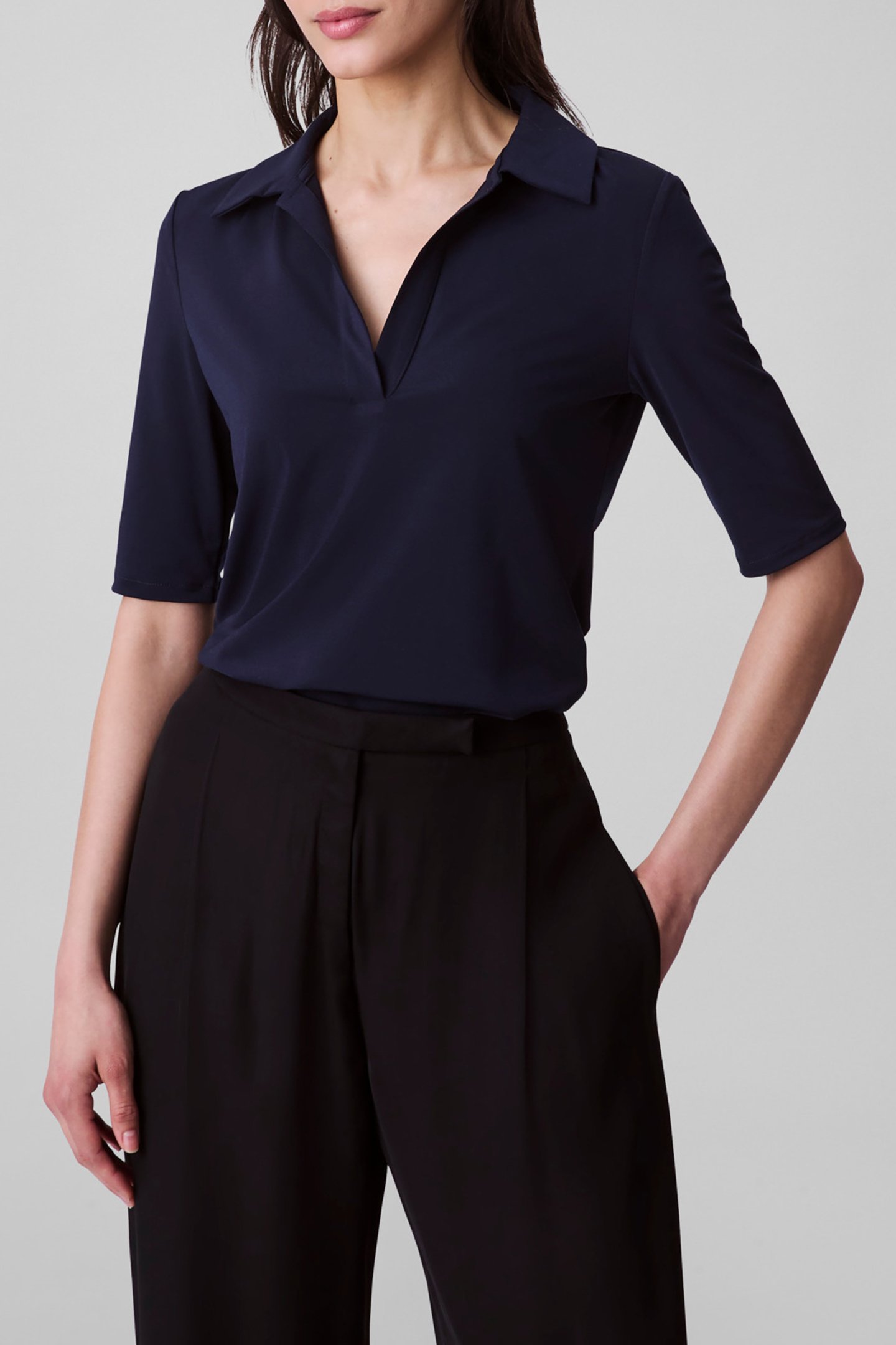 HS CREPE JERSEY POLO DARK SAPPHIRE by Calvin Klein