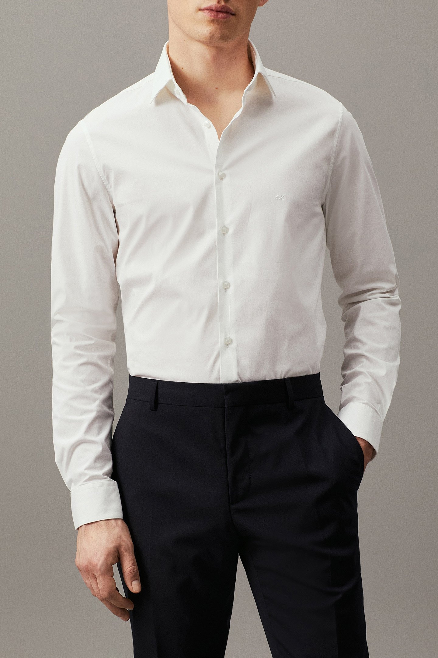 POPLIN STRETCH SLIM WHITE by Calvin Klein