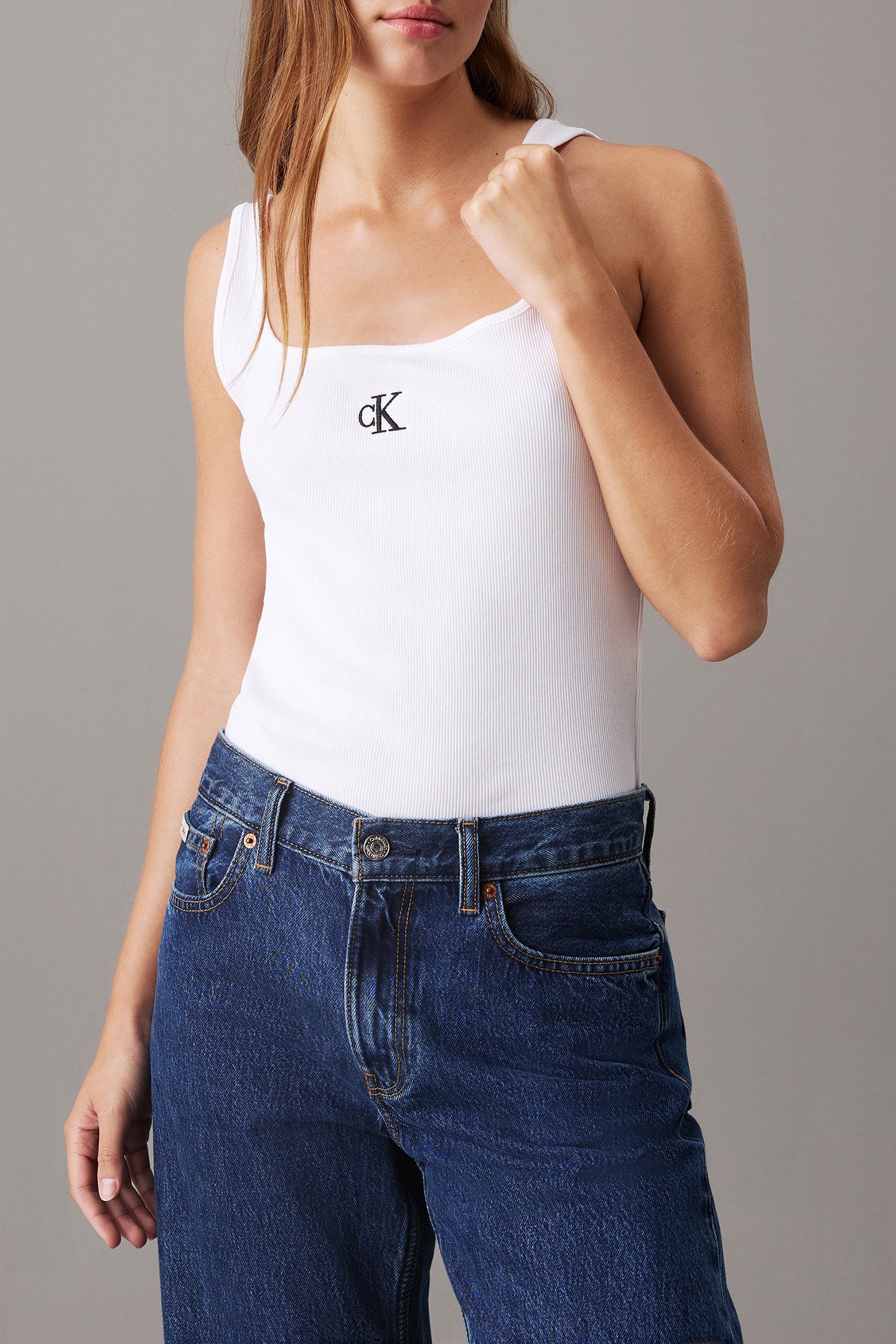 CK RIB TANK TOP BRIGHT WHITE by Calvin Klein