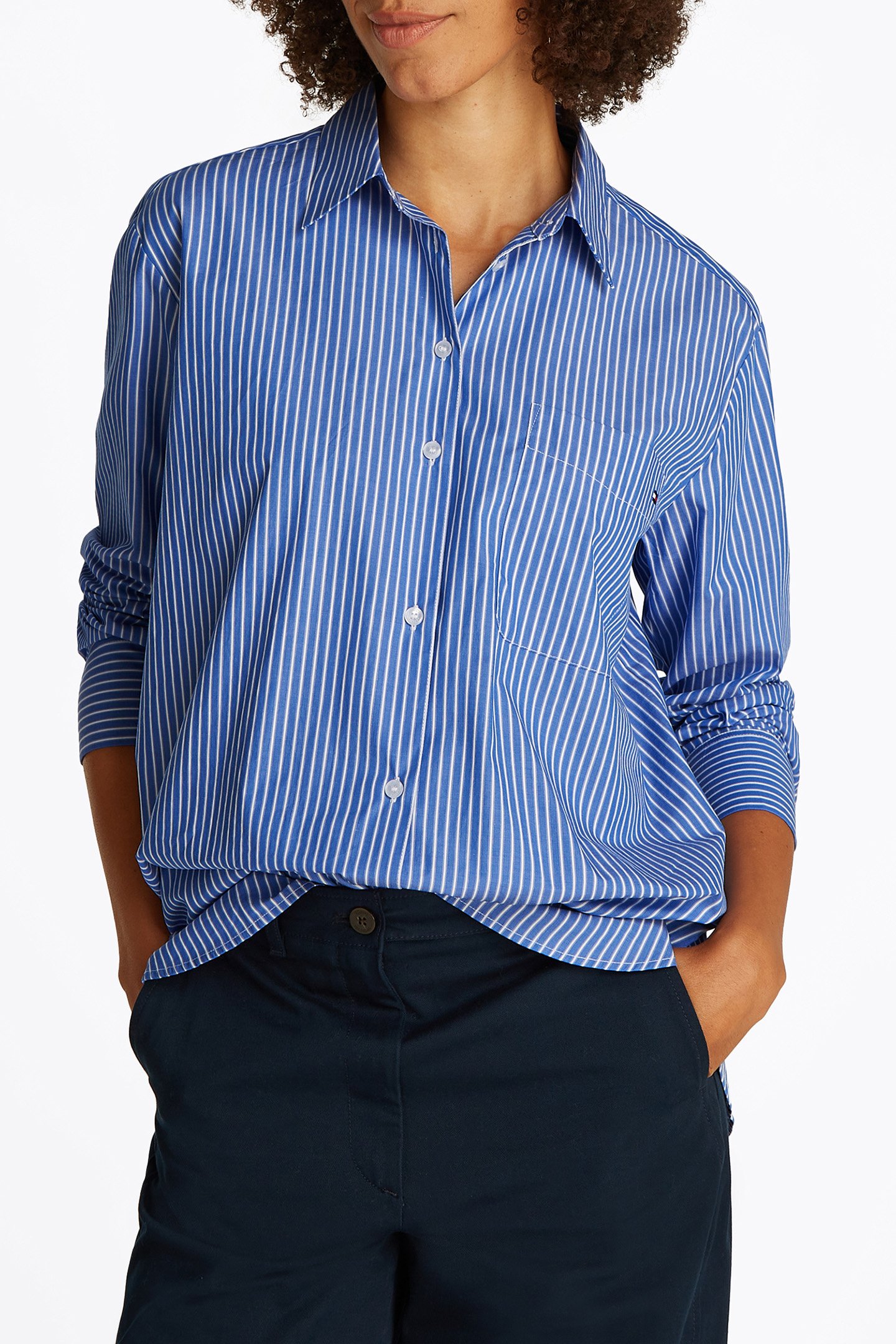 ESS POPLIN EASY FIT BLUE STP by Tommy Hilfiger