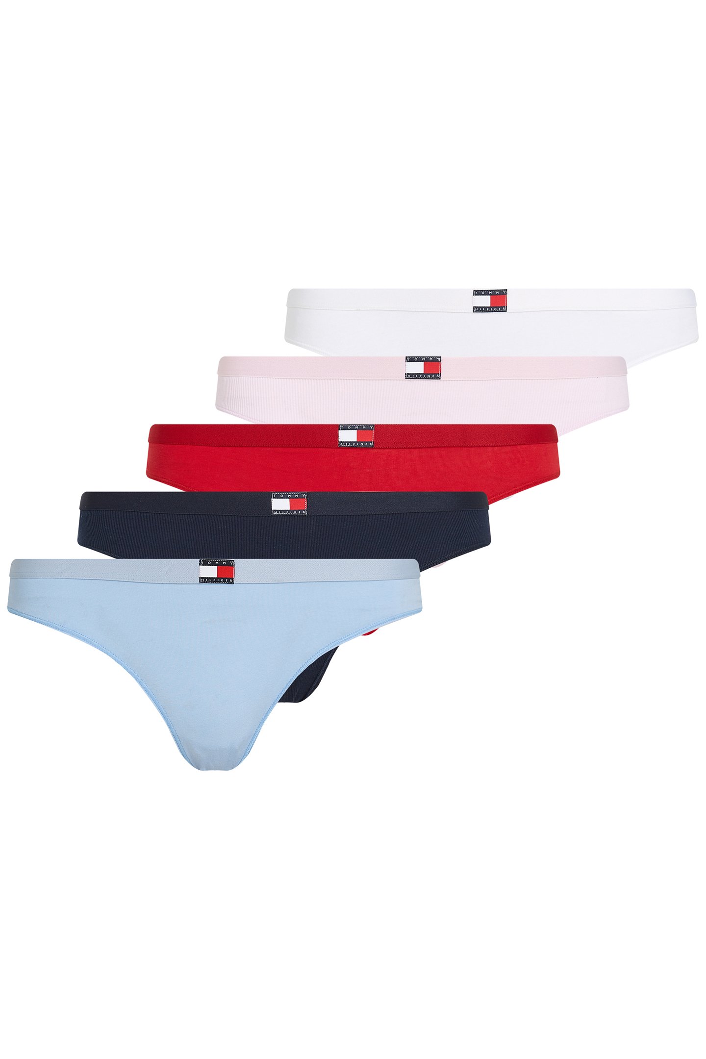 5 PACK THONG P RED/LT PNK RIB/WHT/NVY RIB/S BLUE by Tommy Hilfiger