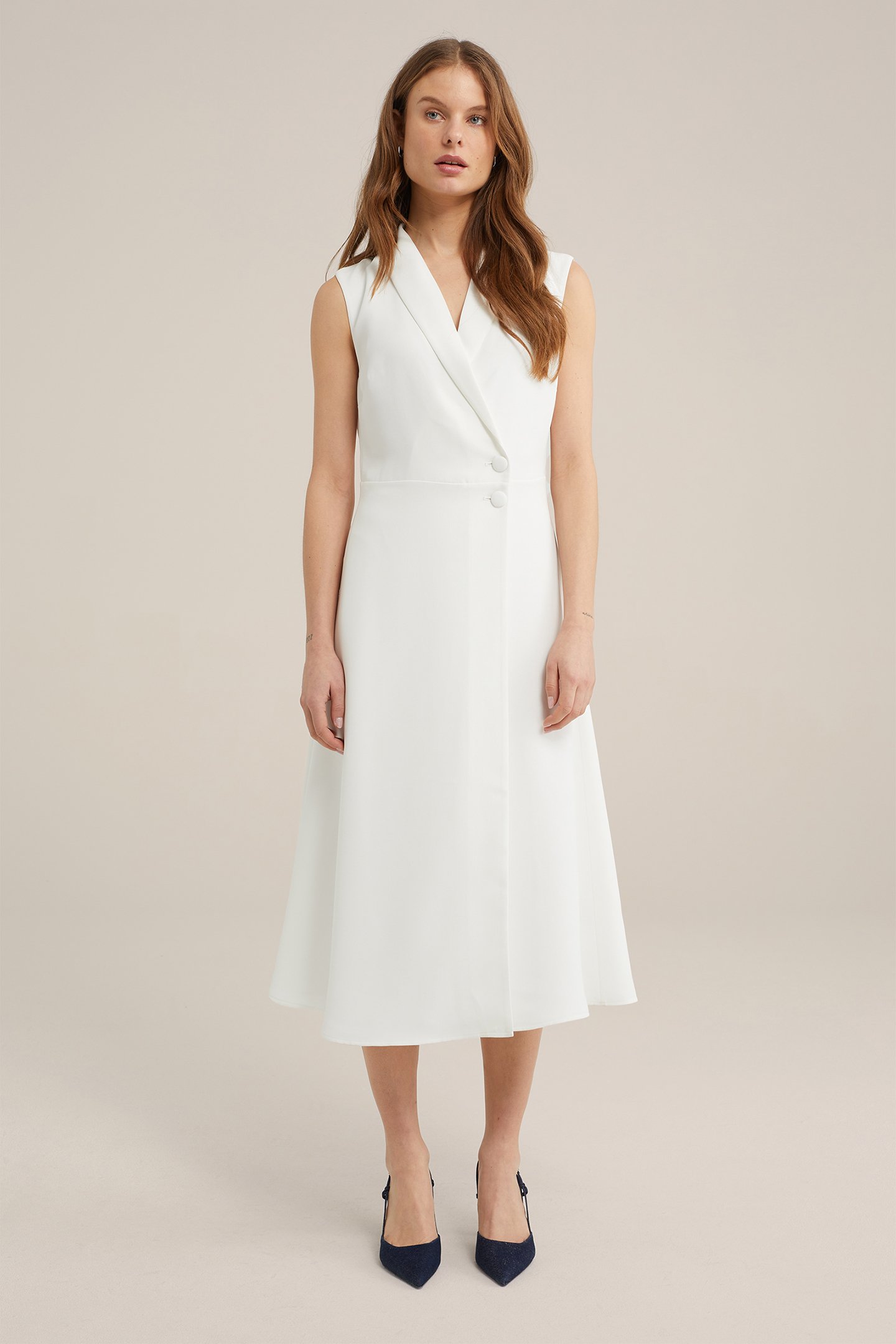 DRESS MID LENGTH WHITE by WE Fashion