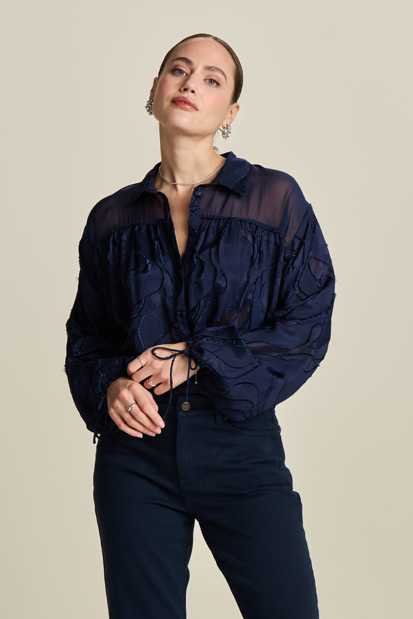 BLOUSE - JACQUARD MIDNIGHT BLUE by POM Amsterdam