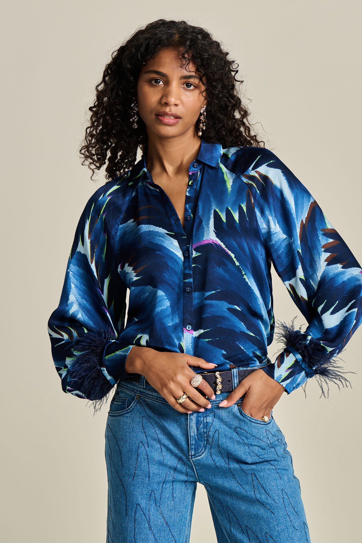BLOUSE - FEATHERS BLUE by POM Amsterdam