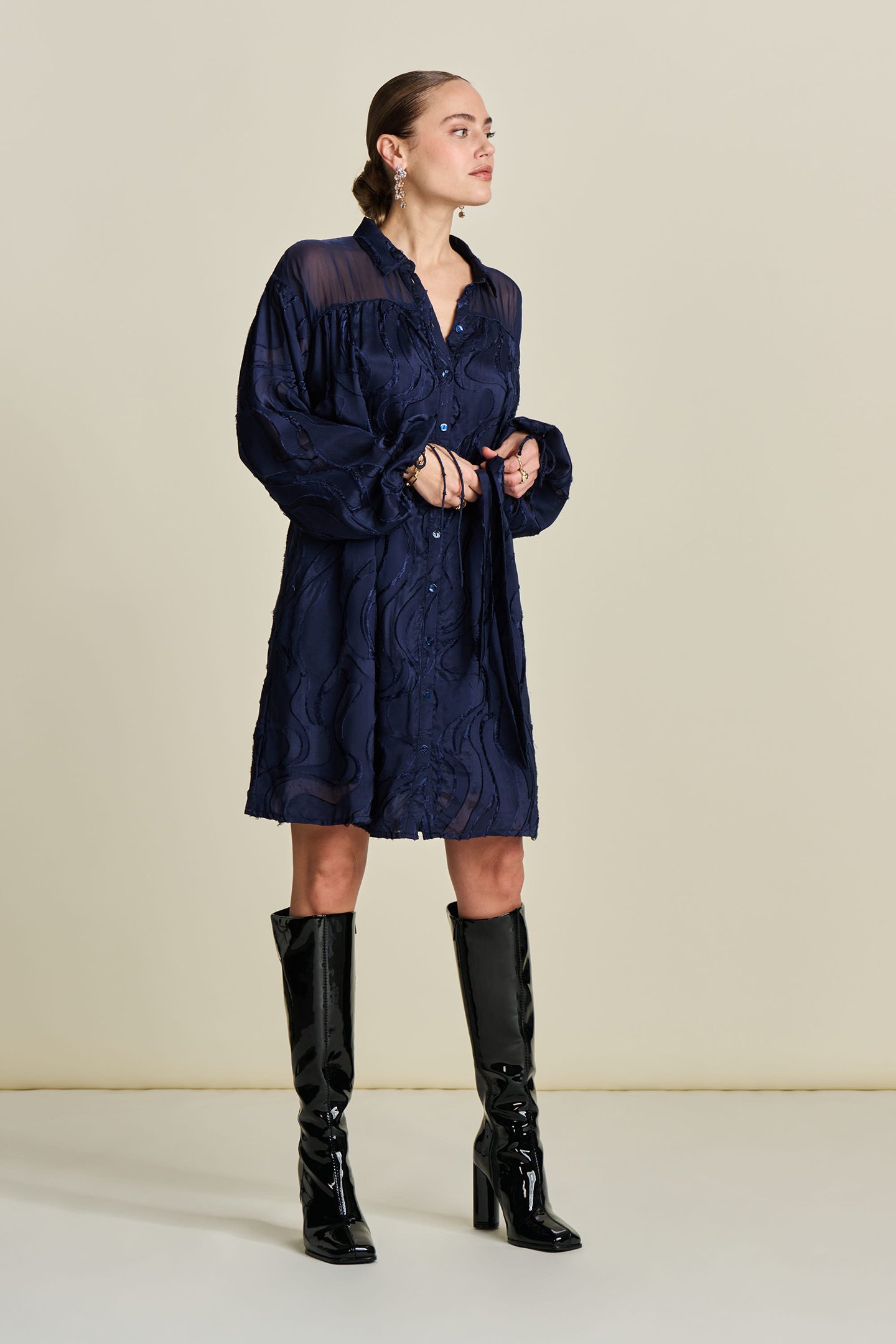 DRESS - JACQUARD MIDNIGHT BLUE by POM Amsterdam