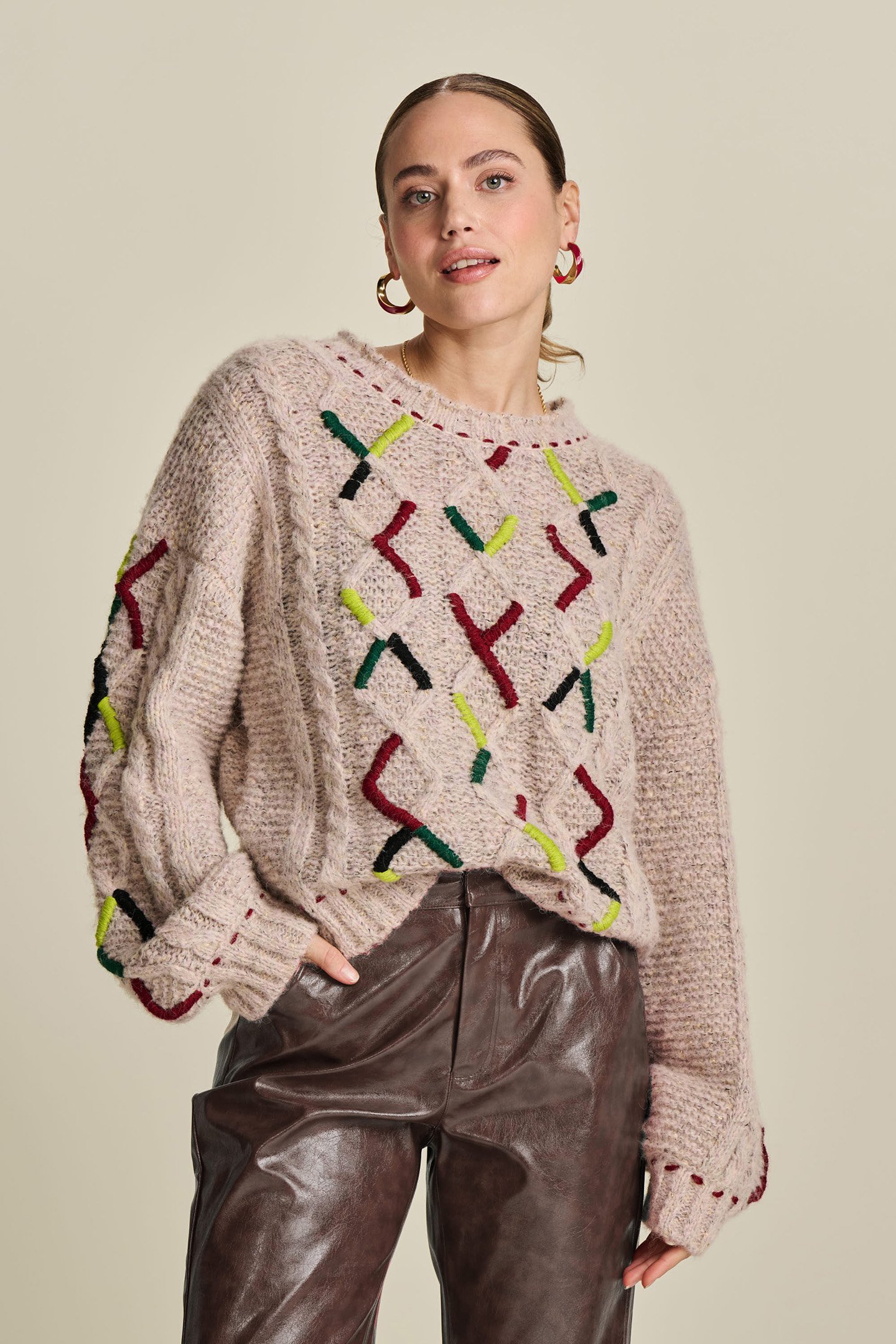 PULLOVER - CABLE PINK by POM Amsterdam
