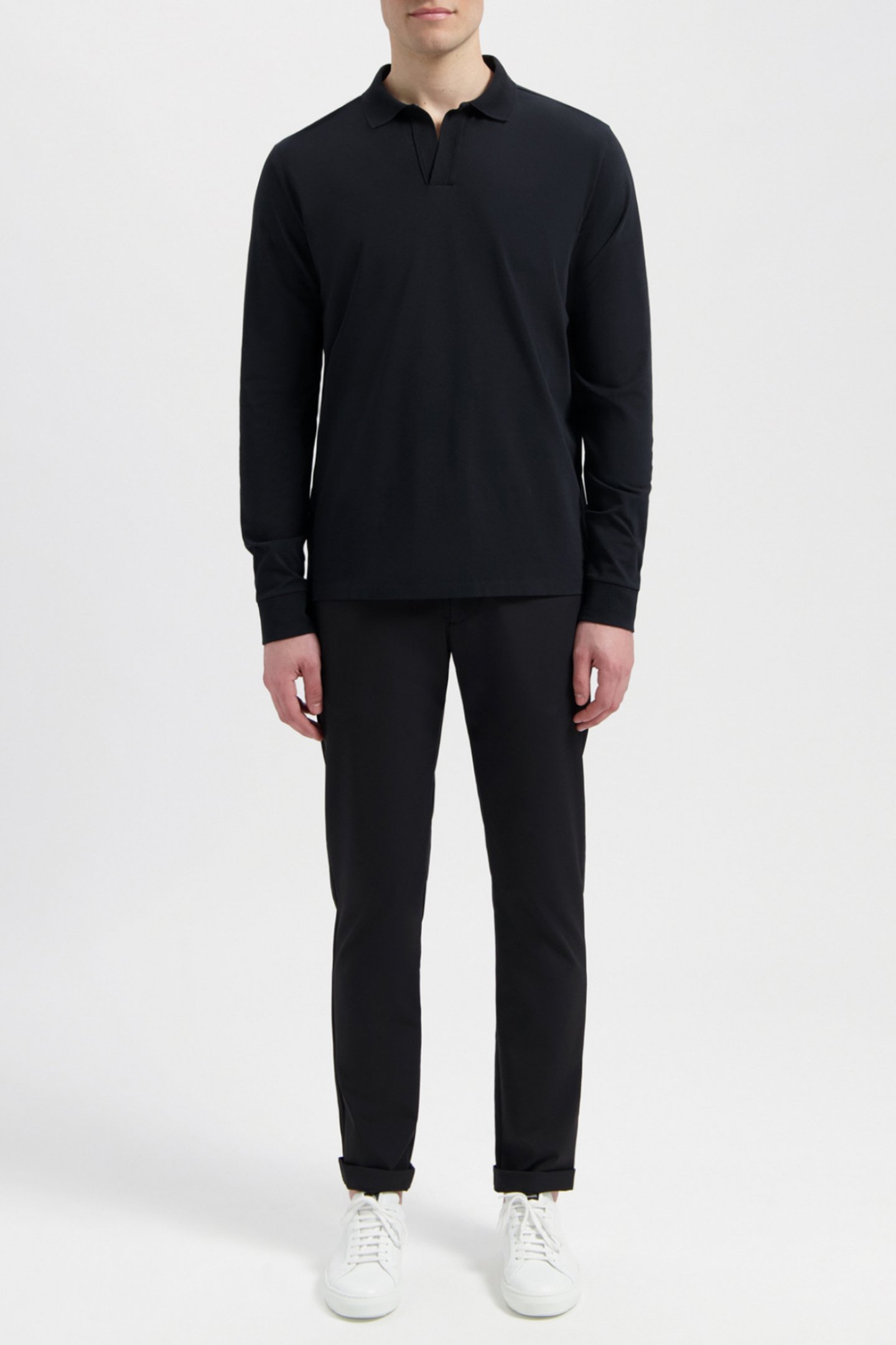 FILIP | JERSEY STRETCH LONGSLEEVE POLO PURE BLACK by WAHTS