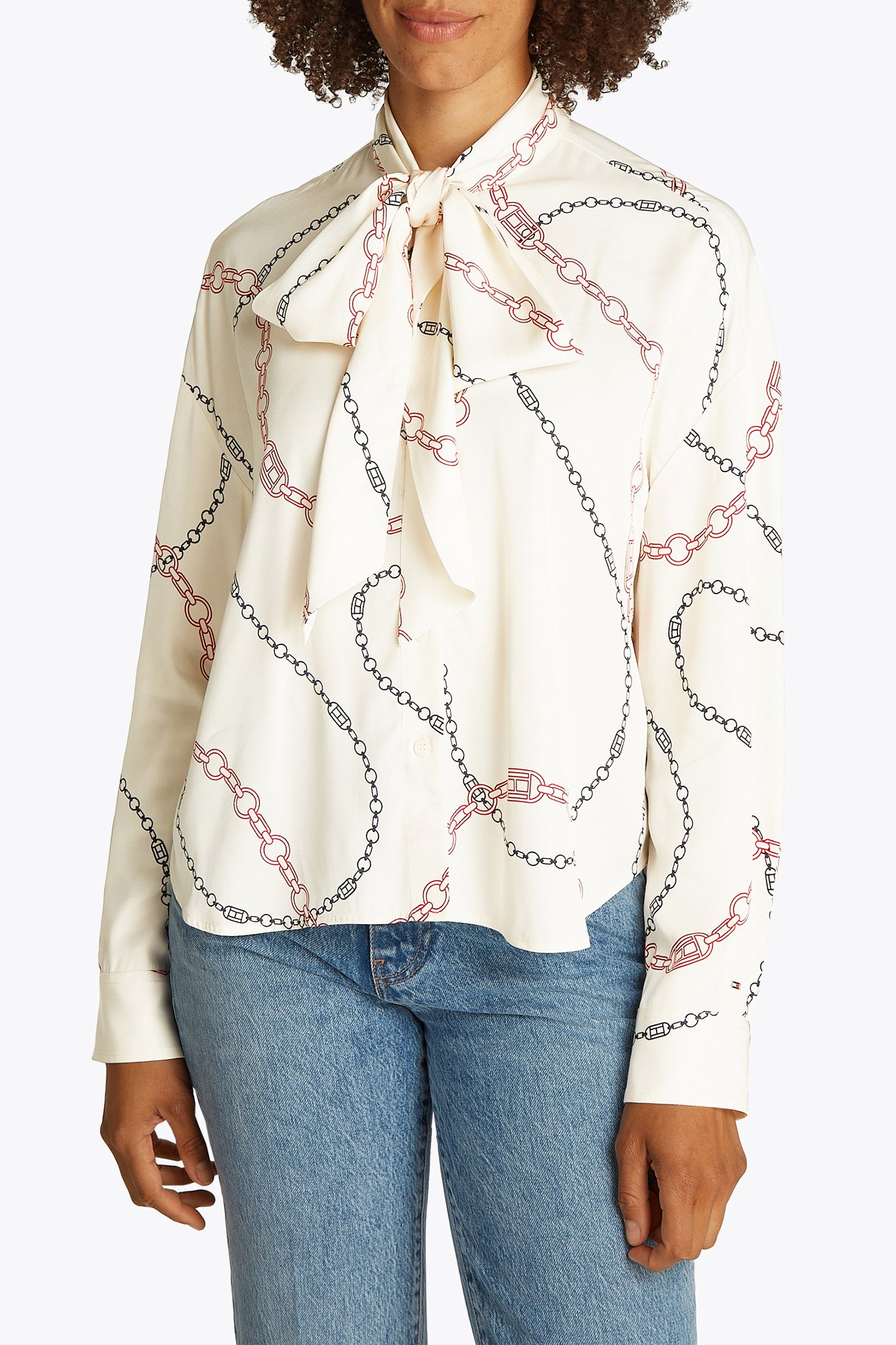 FLUID VISCOSE BOW LS FLAG CHAIN WAVE/ RWB CALICO by Tommy Hilfiger