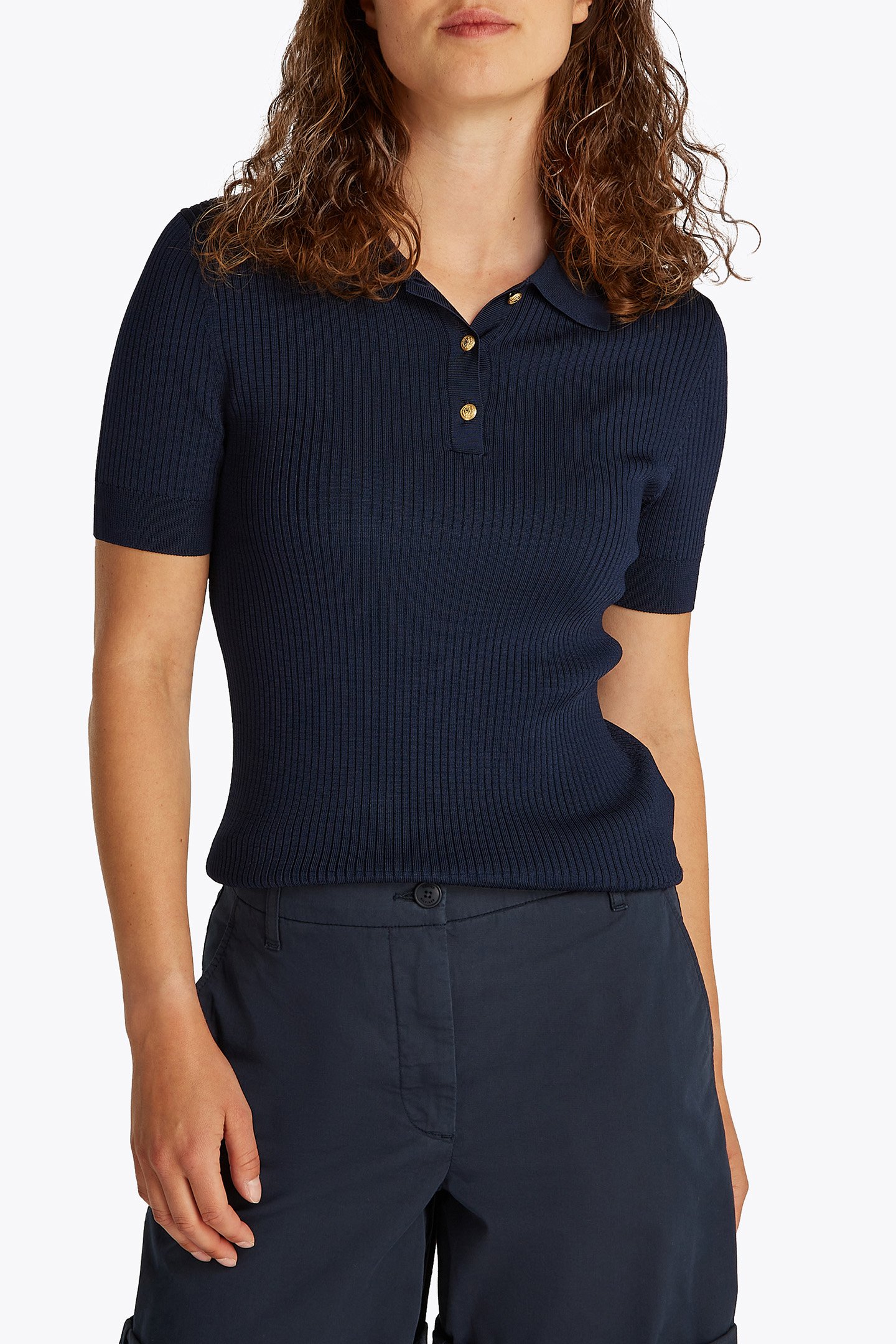 RIB BUTTON SLIM POLO DARK NIGHT NAVY by Tommy Hilfiger