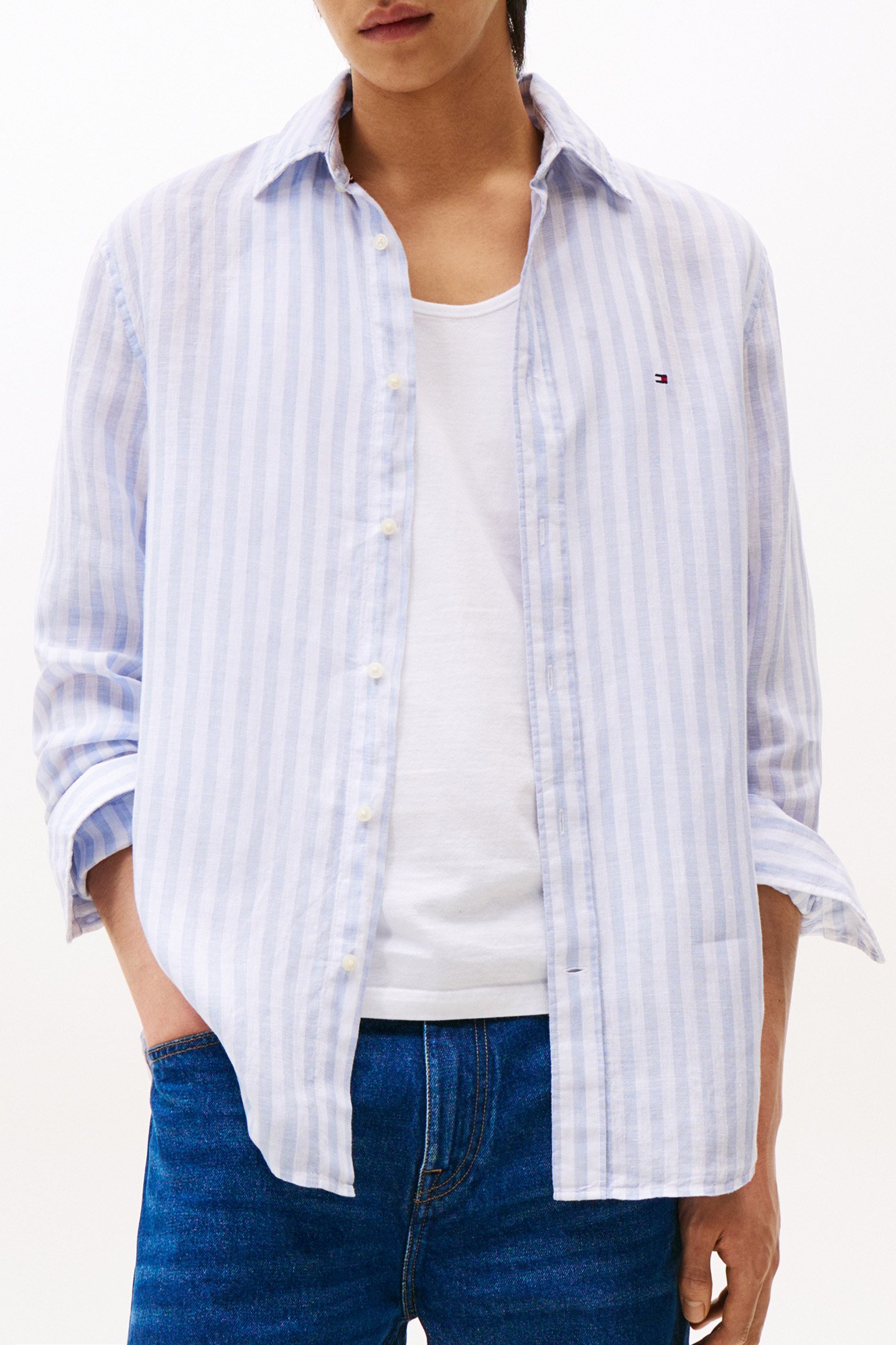 LINEN ESSENTIAL STRI BREEZY BLUE / OPTIC WHITE by Tommy Hilfiger