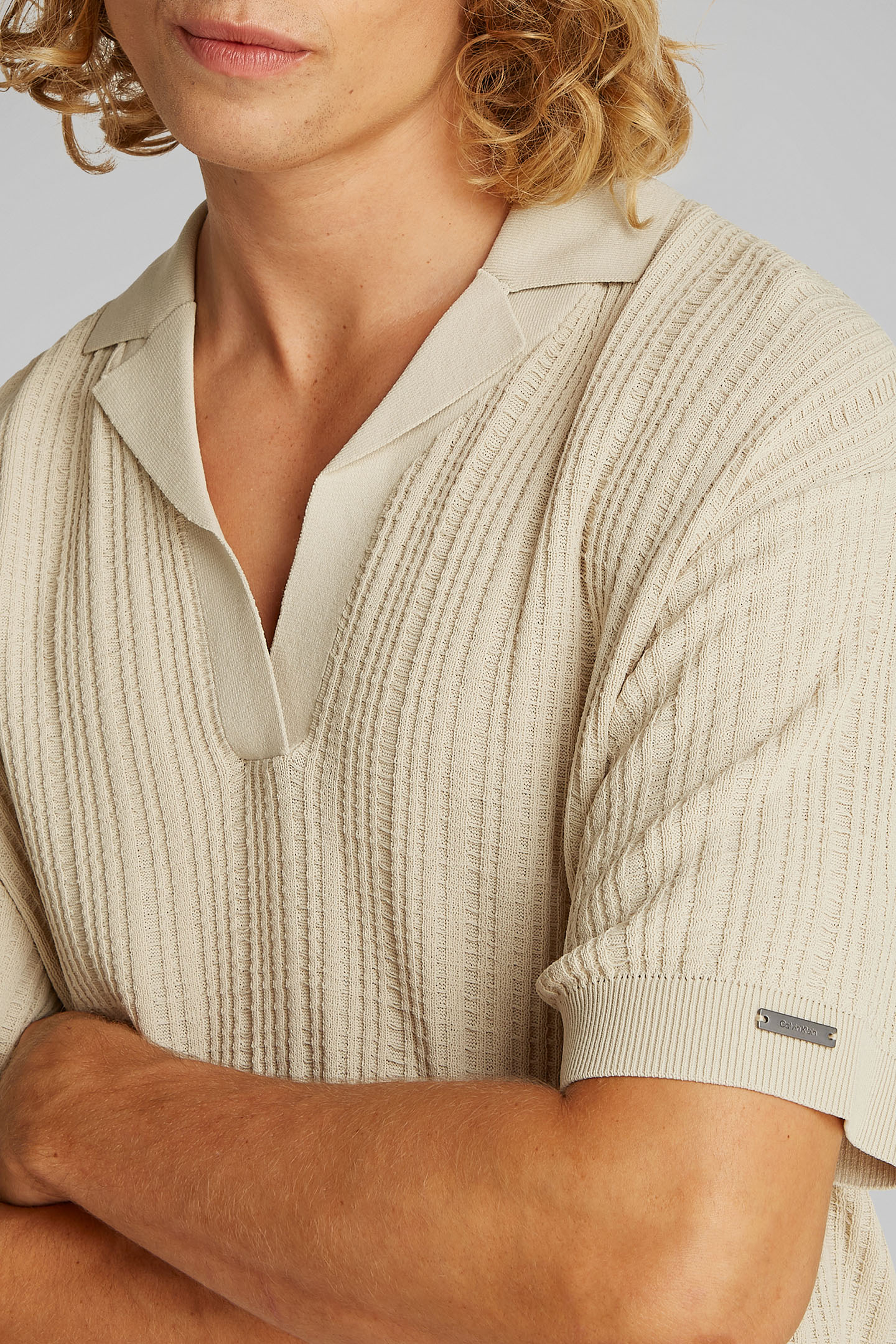 OPEN KNIT REGULAR FIT POLO SHIRT BEIGE 5