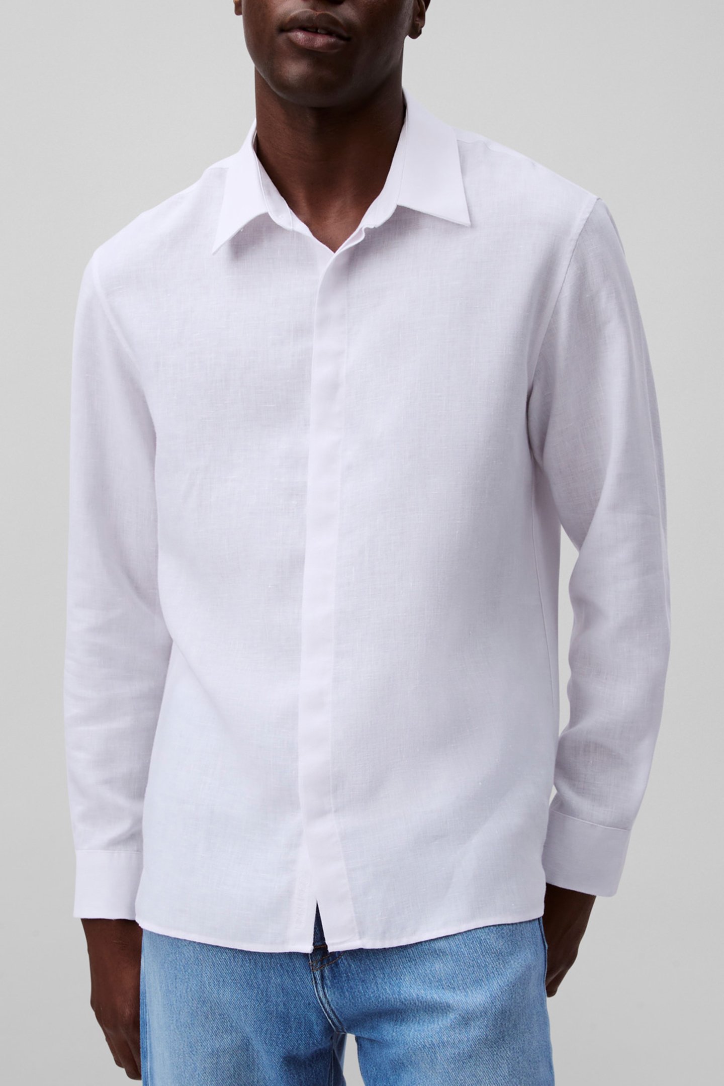 LS LINEN EASY SHIRT BRILLIANT WHITE by Calvin Klein