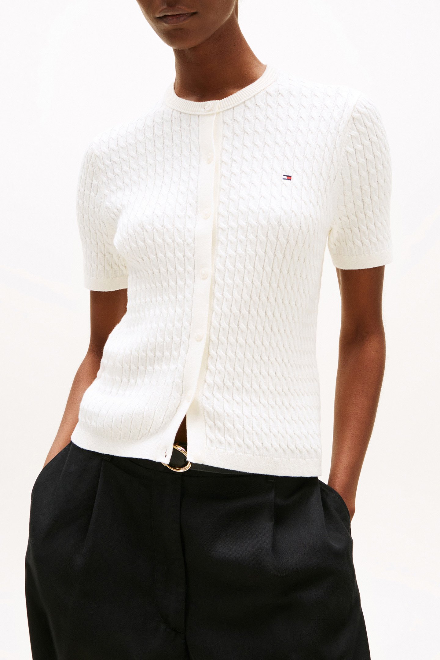 CO CABLE FINE GG REGULAR FIT CARDIGAN IVORY by Tommy Hilfiger