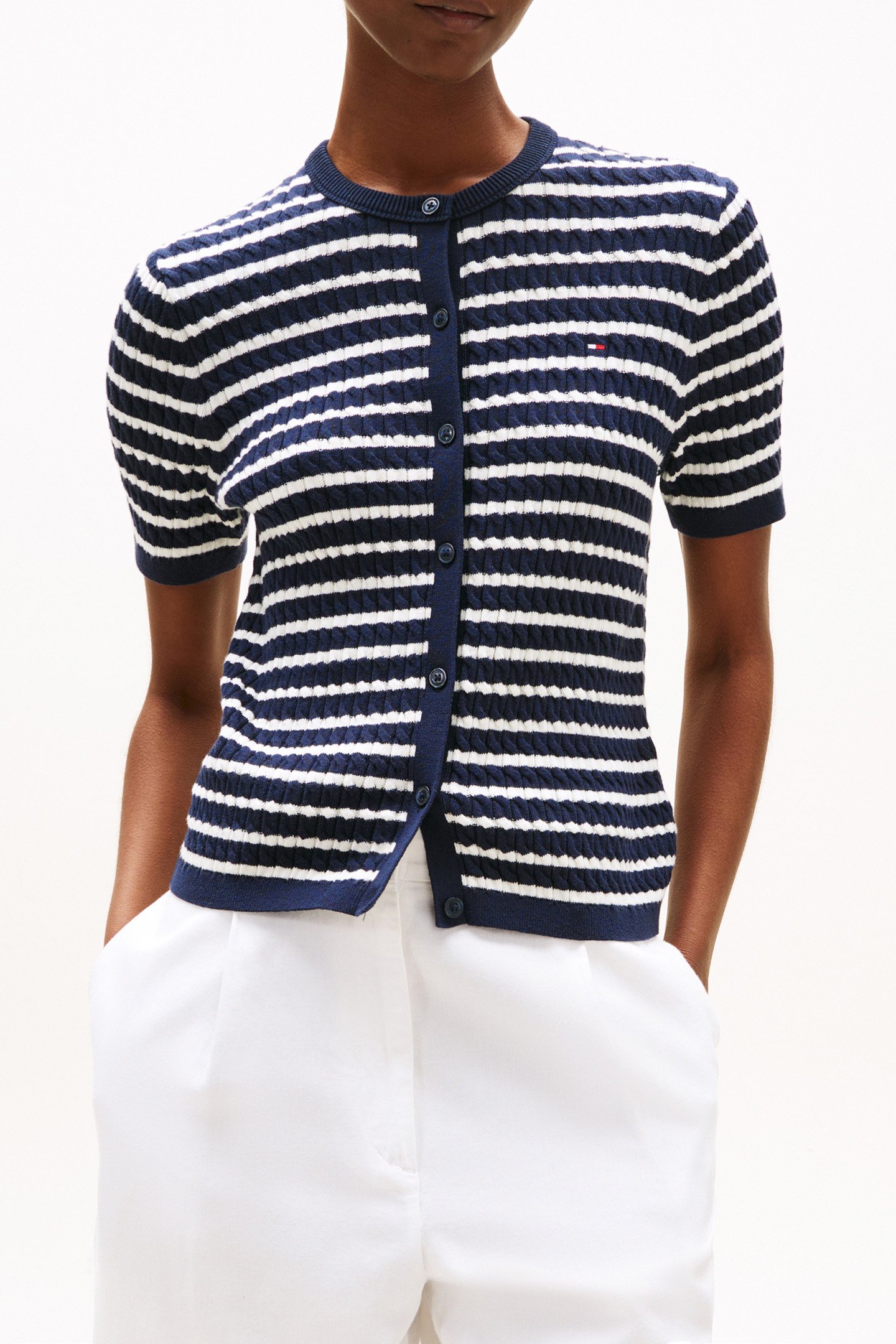 CABLE FINE GG SWEATER STD FIT NAVY/IVORY BLUE by Tommy Hilfiger