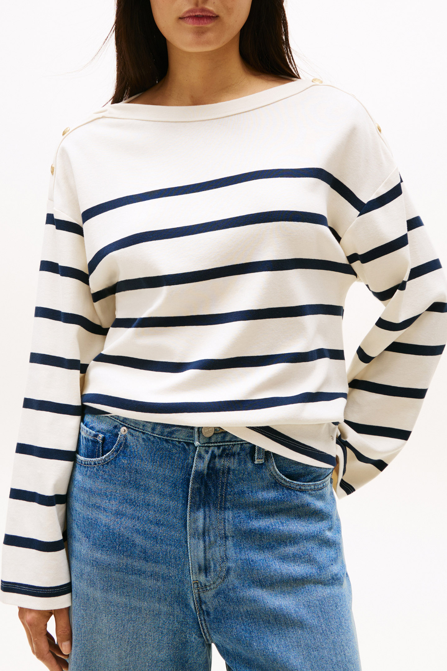 LWK GOLD BUTTON BOAT REGULAR FIT STRIPED TOP, NAVY BLUE 1