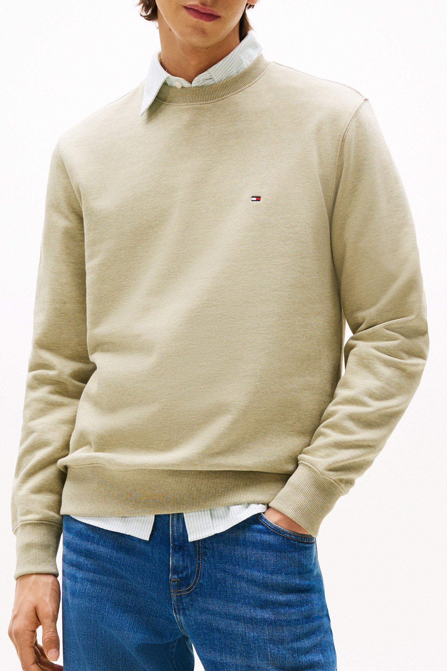 ESSENTIAL TERRY CREW HEATHERED OLIVE by Tommy Hilfiger
