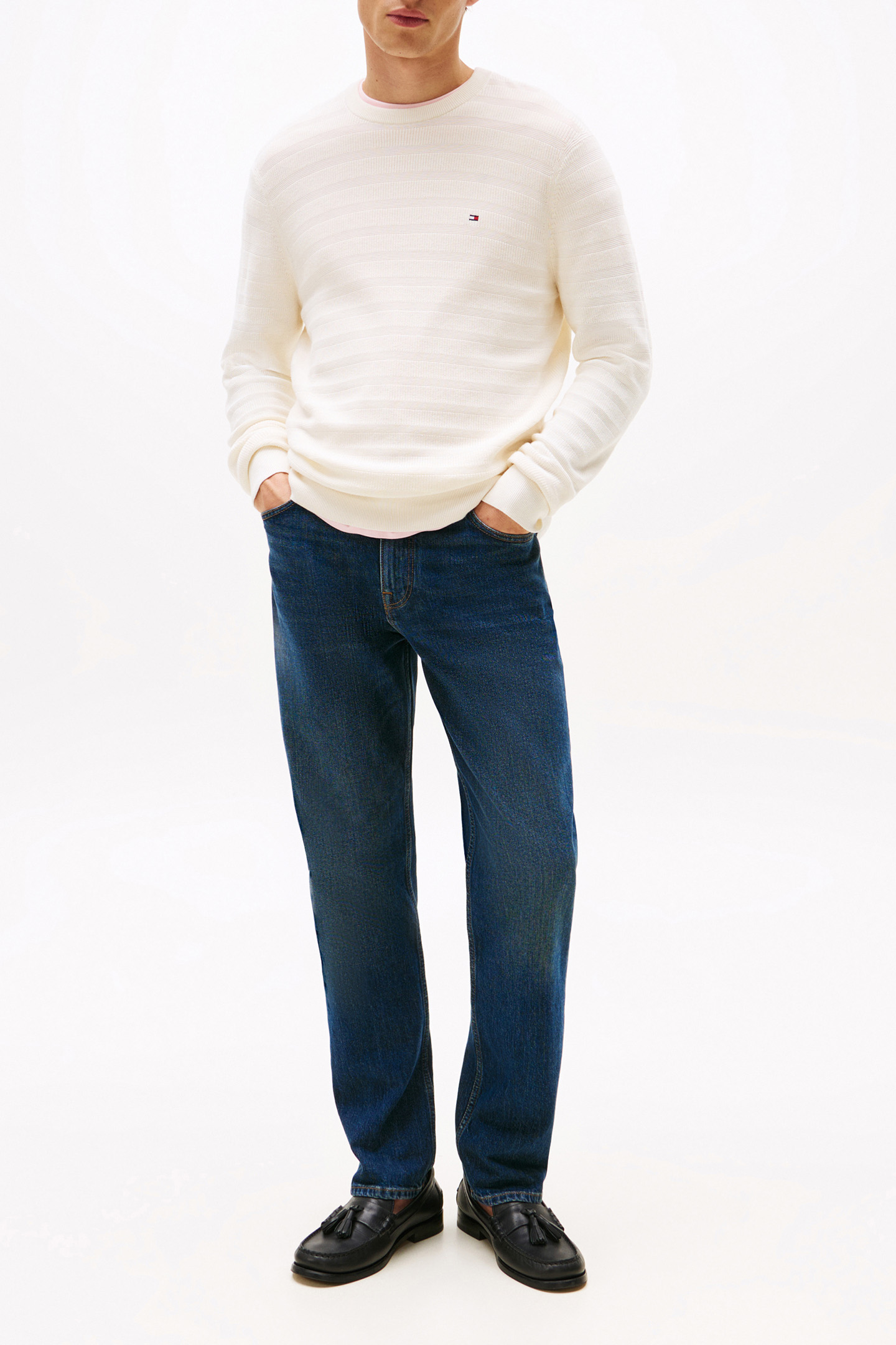 STRIPE STRUCTURE SWEATER REGULAR FIT PULLOVER, IVORY 2