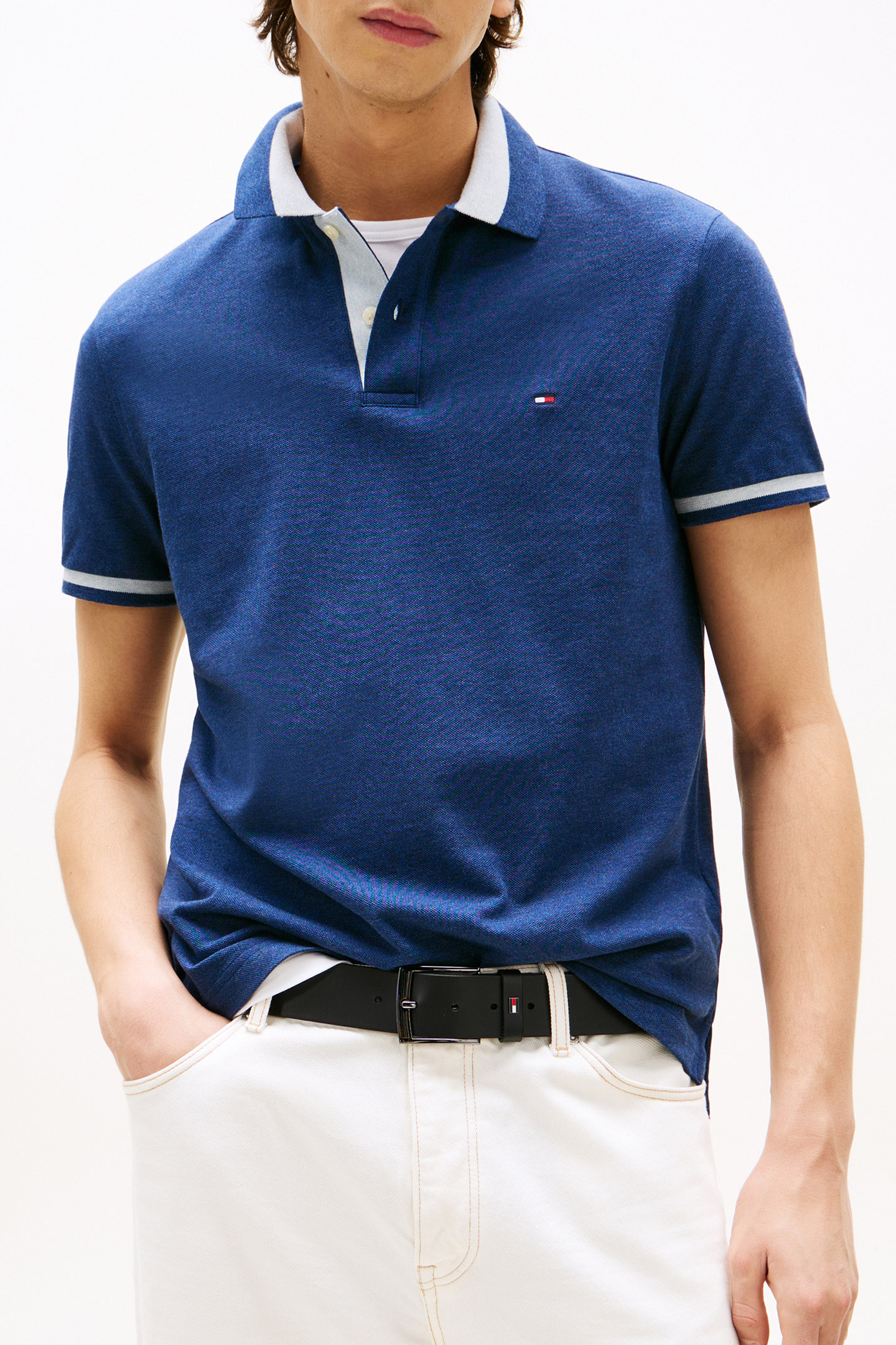 CONTRAST COLLAR BLOCK PREPPY NAVY HEATHER 1