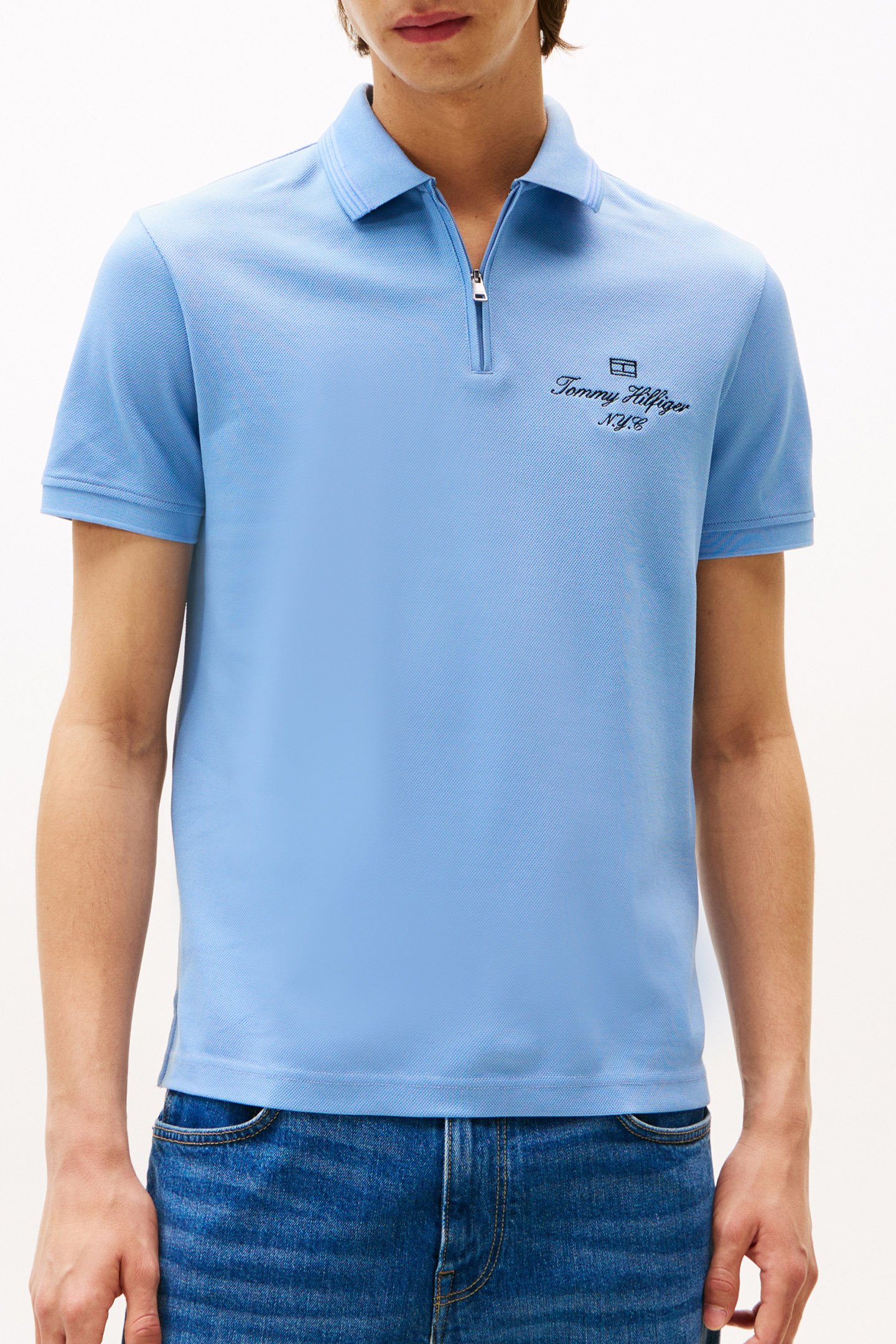 MERCERISED PIQUE ZIP CLOUDY BLUE 1