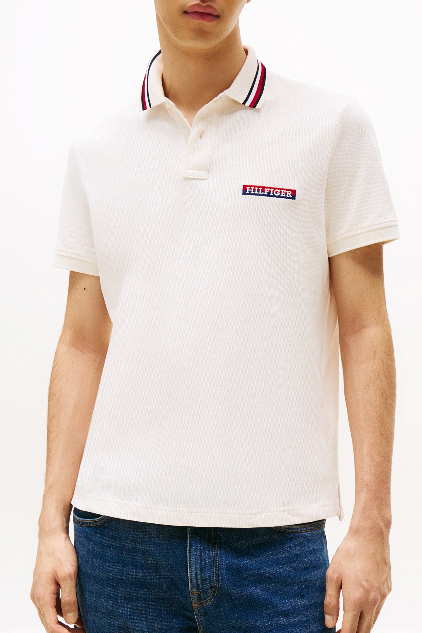 HILFIGER TIPPED REGULAR FIT POLO SHIRT IVORY PETAL 1