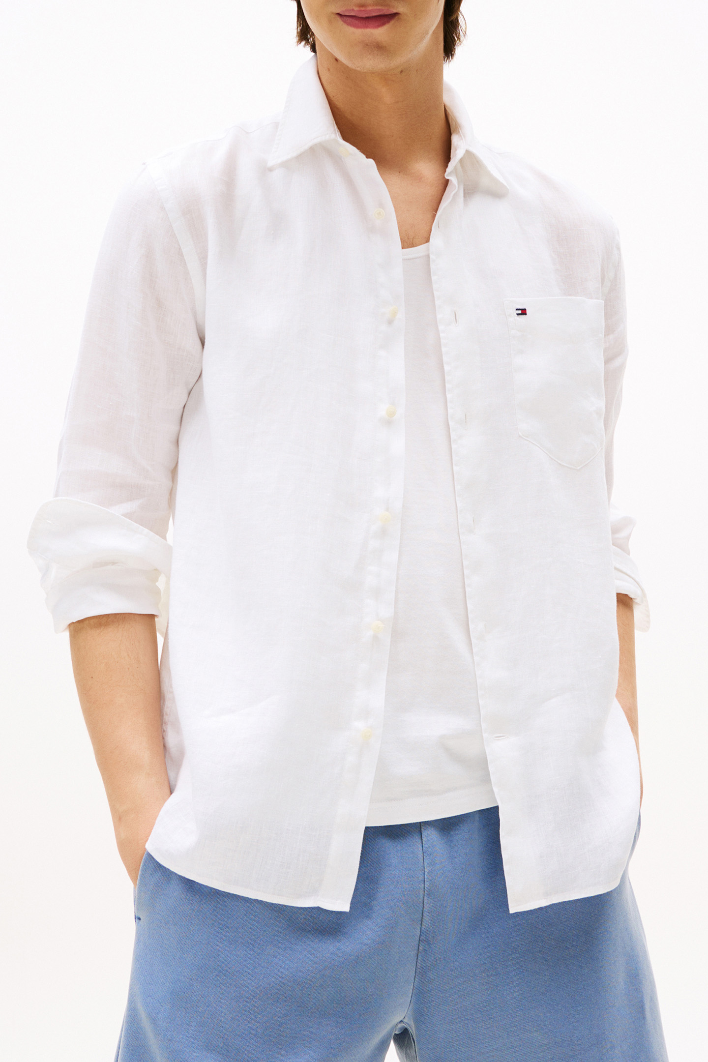 PIECE DYE LINEN RF SHIRT WHITE by Tommy Hilfiger