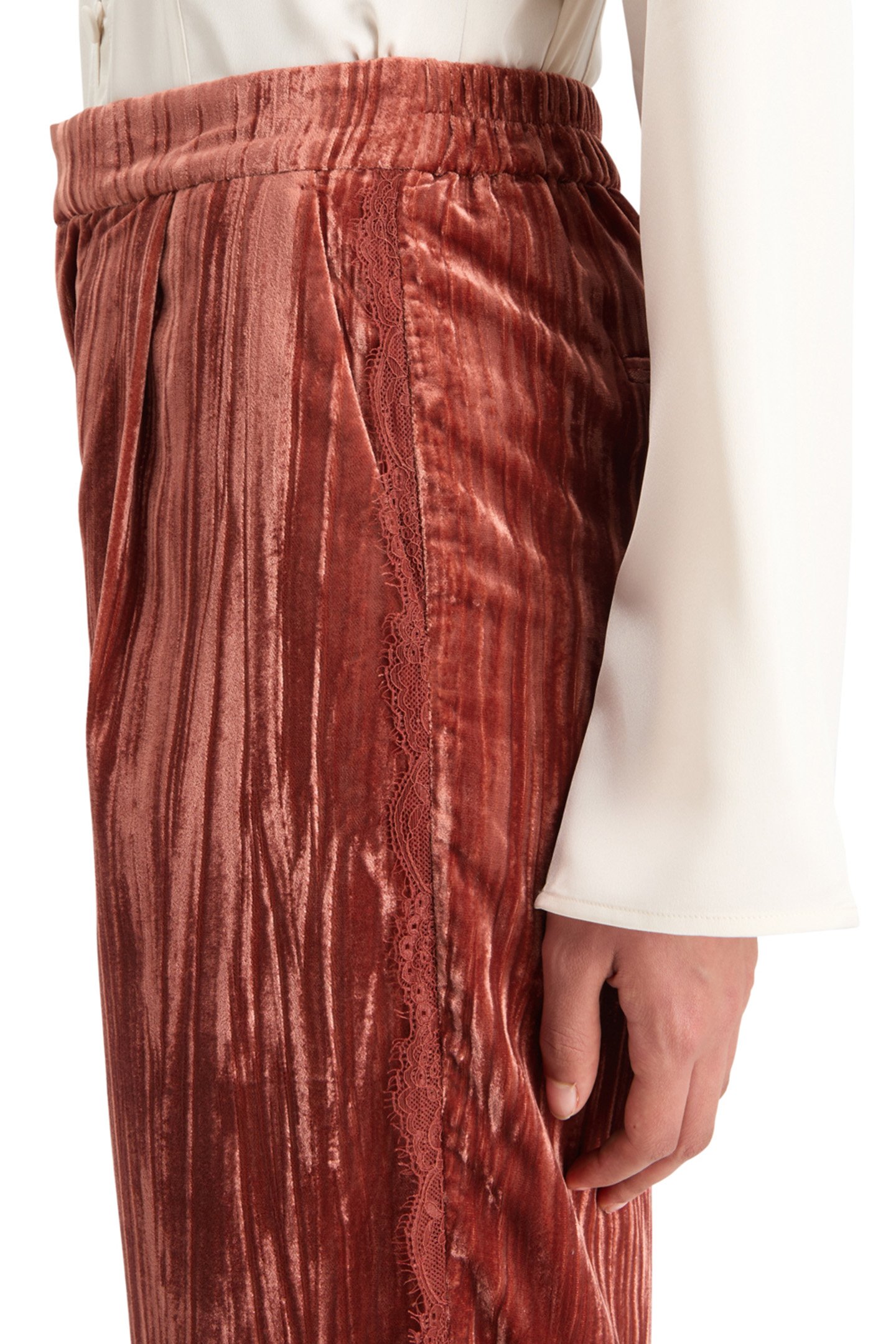 LACE TRIMMED VELVET PANT RUST 8