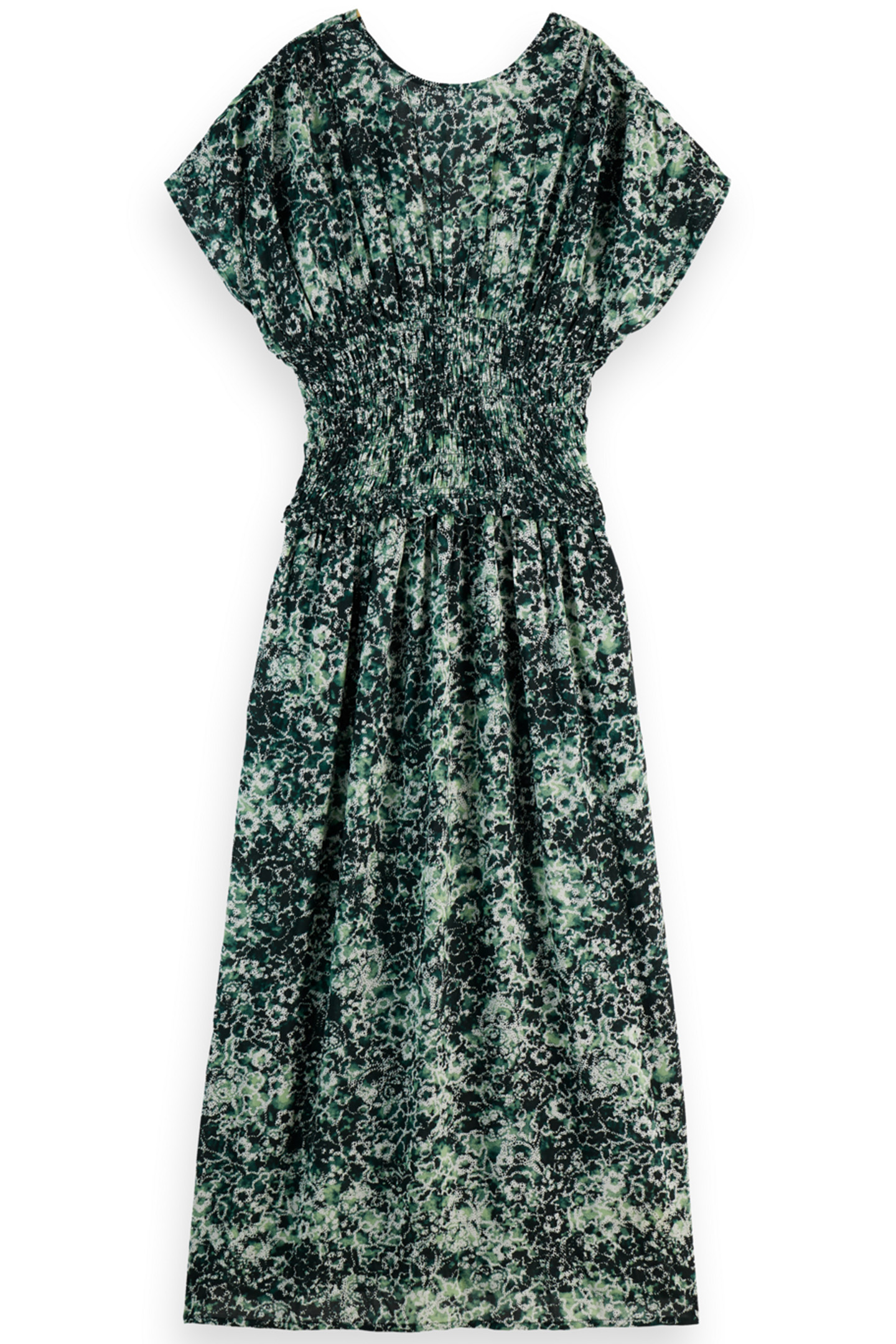 PRINTED MODAL SMOCK WAIST MAXI DRESS SHIBORI FLORAL GREEN 2