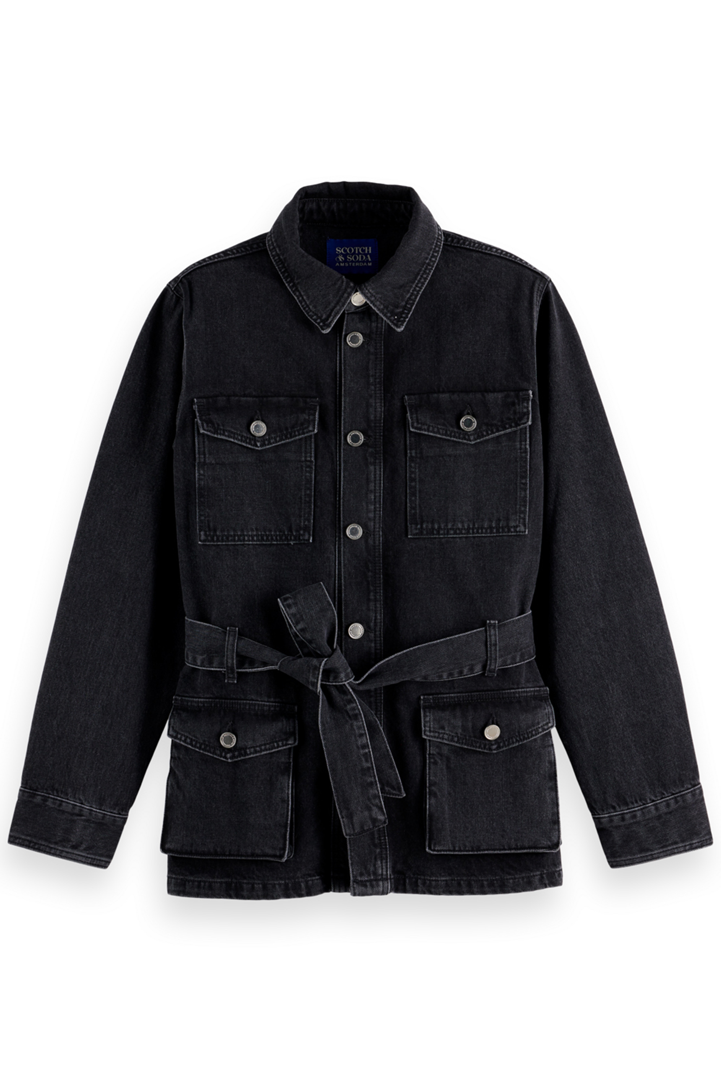 WORKED OUT BLACK CARGO DENIM JACKET WITH BELT CITY BUZZ 1