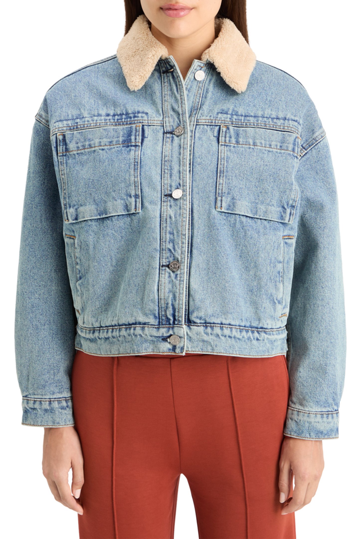 WASHED DENIM JACKET WITH SHERPA DETAILS WASHED INDIGO 1