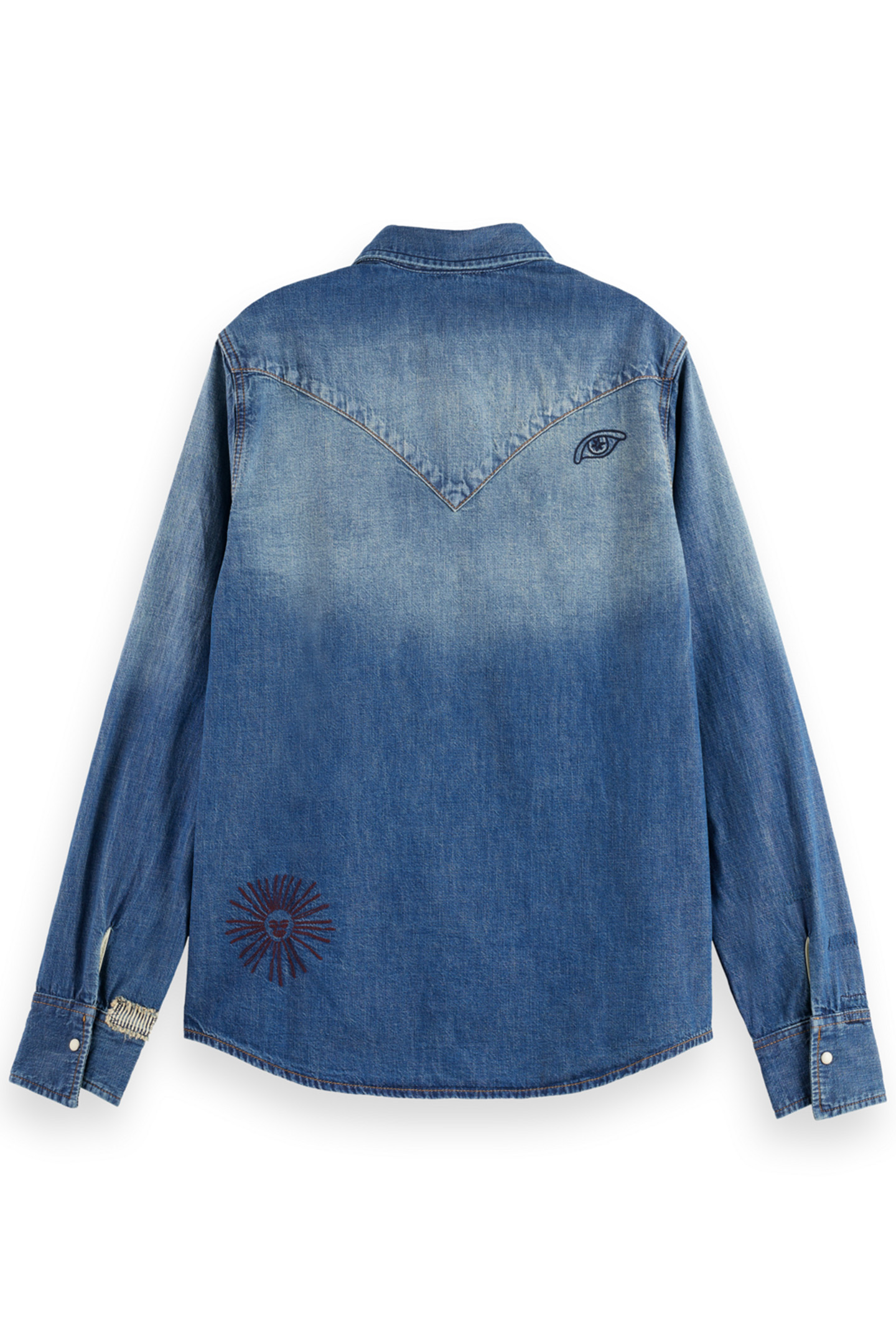 WASHED REGULAR FIT DENIM WESTERN SHIRT WITH EMBROIDERIES WAS 5