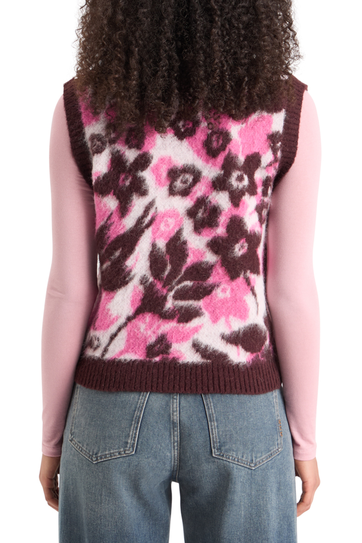 FUZZY V- NECK JACQUARD SPENCER WINTER FLORAL 2