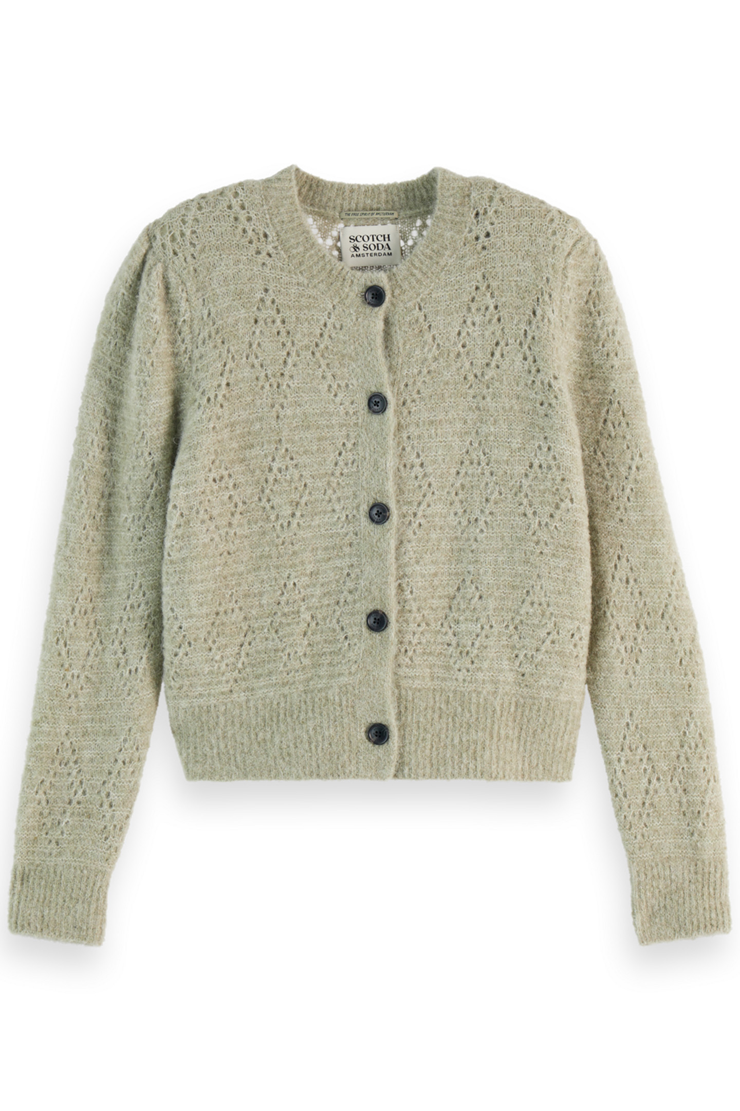 BOUCLE CREW NECK CARDIGAN WASHED SAGE MELANGE 4