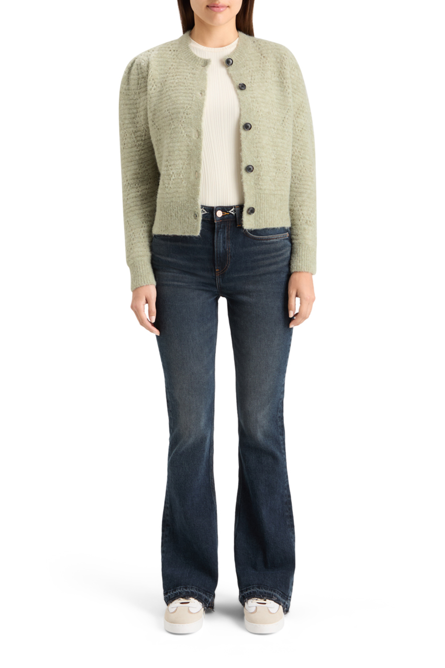 BOUCLE CREW NECK CARDIGAN WASHED SAGE MELANGE 3