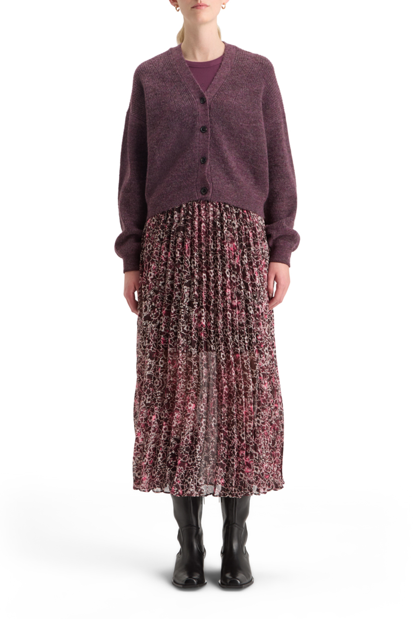 FUZZY RELAXED CARDIGAN BERRY MELANGE 3