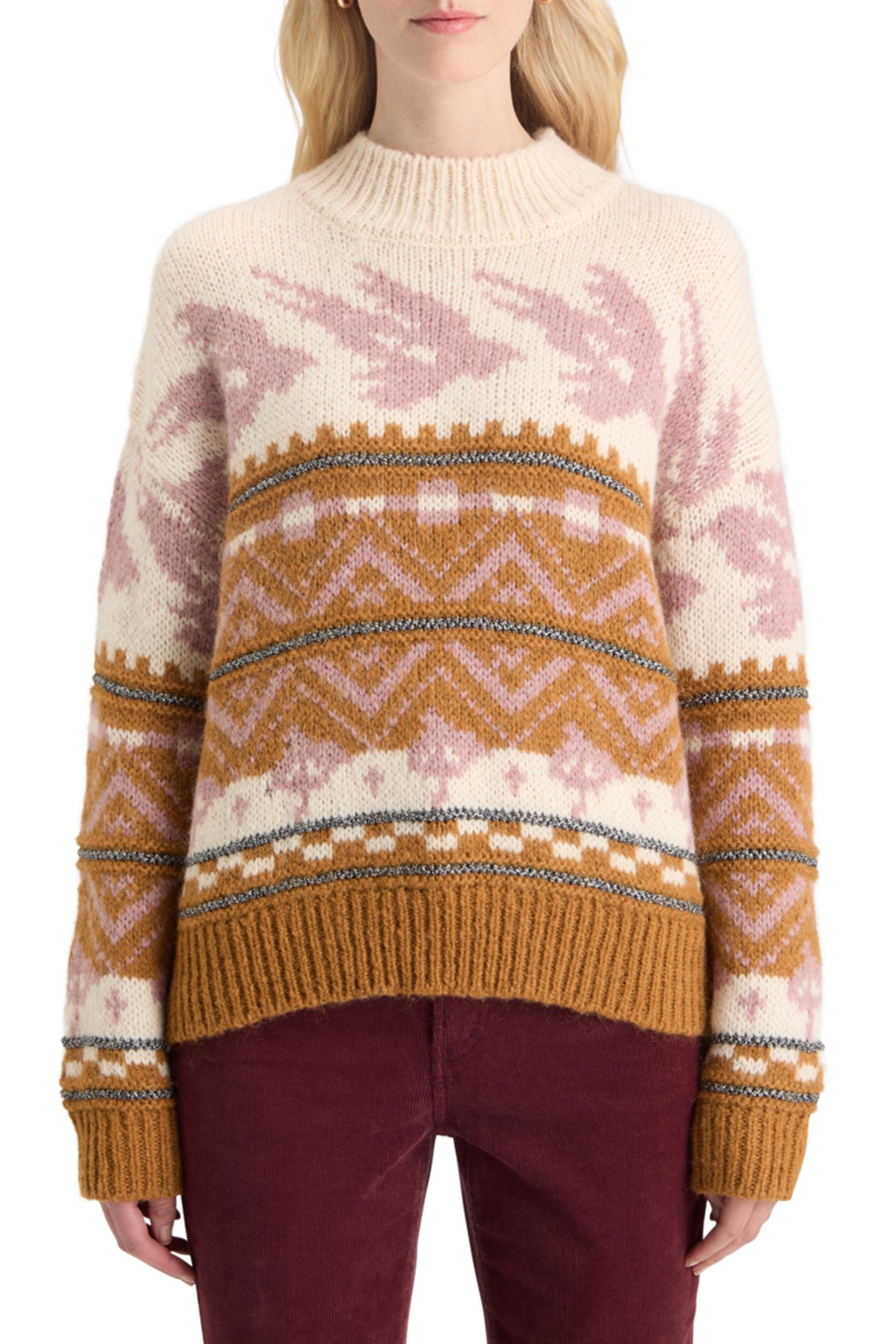 METALLIC FAIR ISLE PULLOVER TOBACCO 1