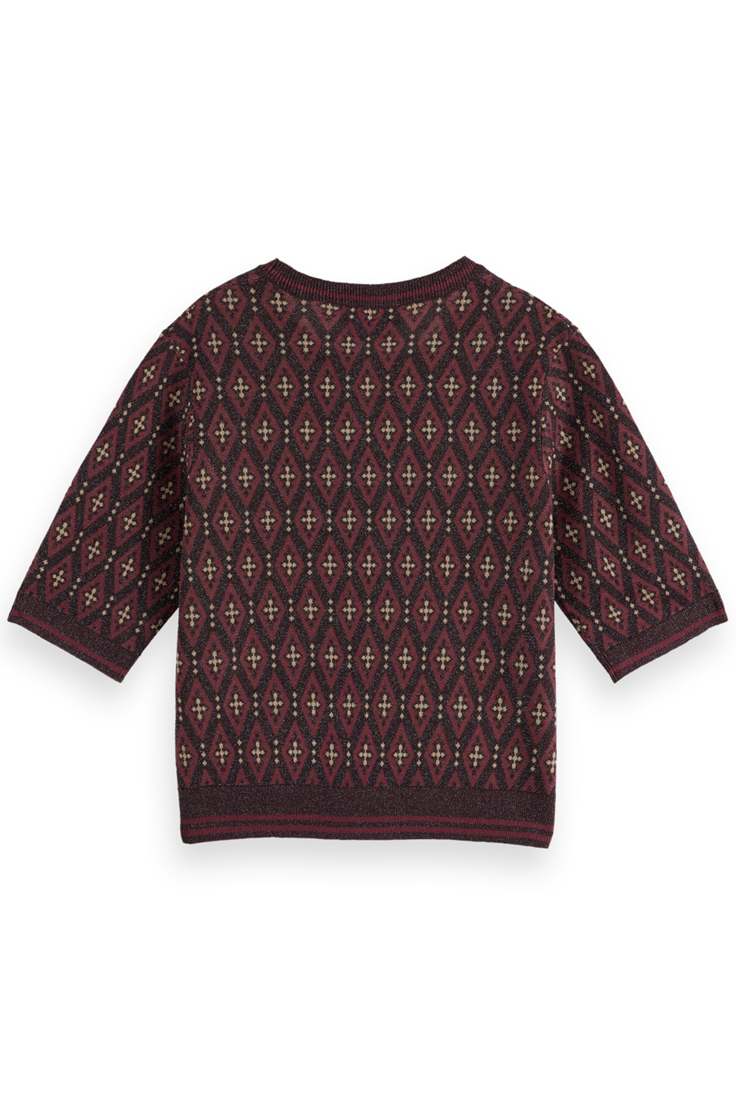SHORT SLEEVE JACQUARD PULLOVER DARK BORDEAUX 2