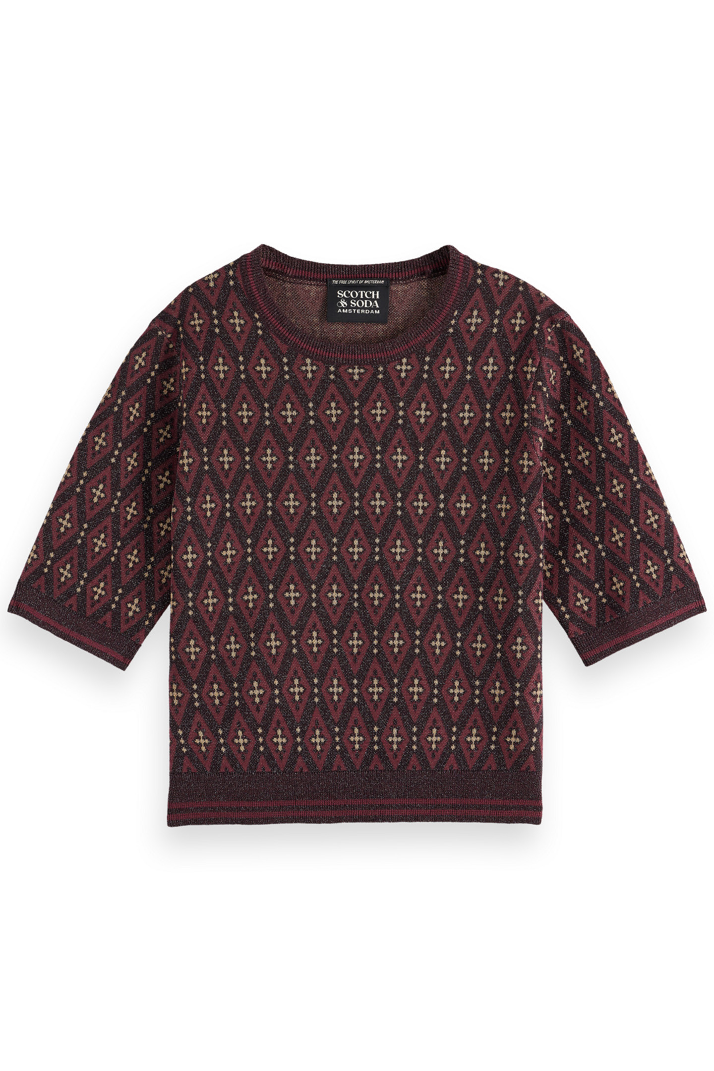 SHORT SLEEVE JACQUARD PULLOVER DARK BORDEAUX 1