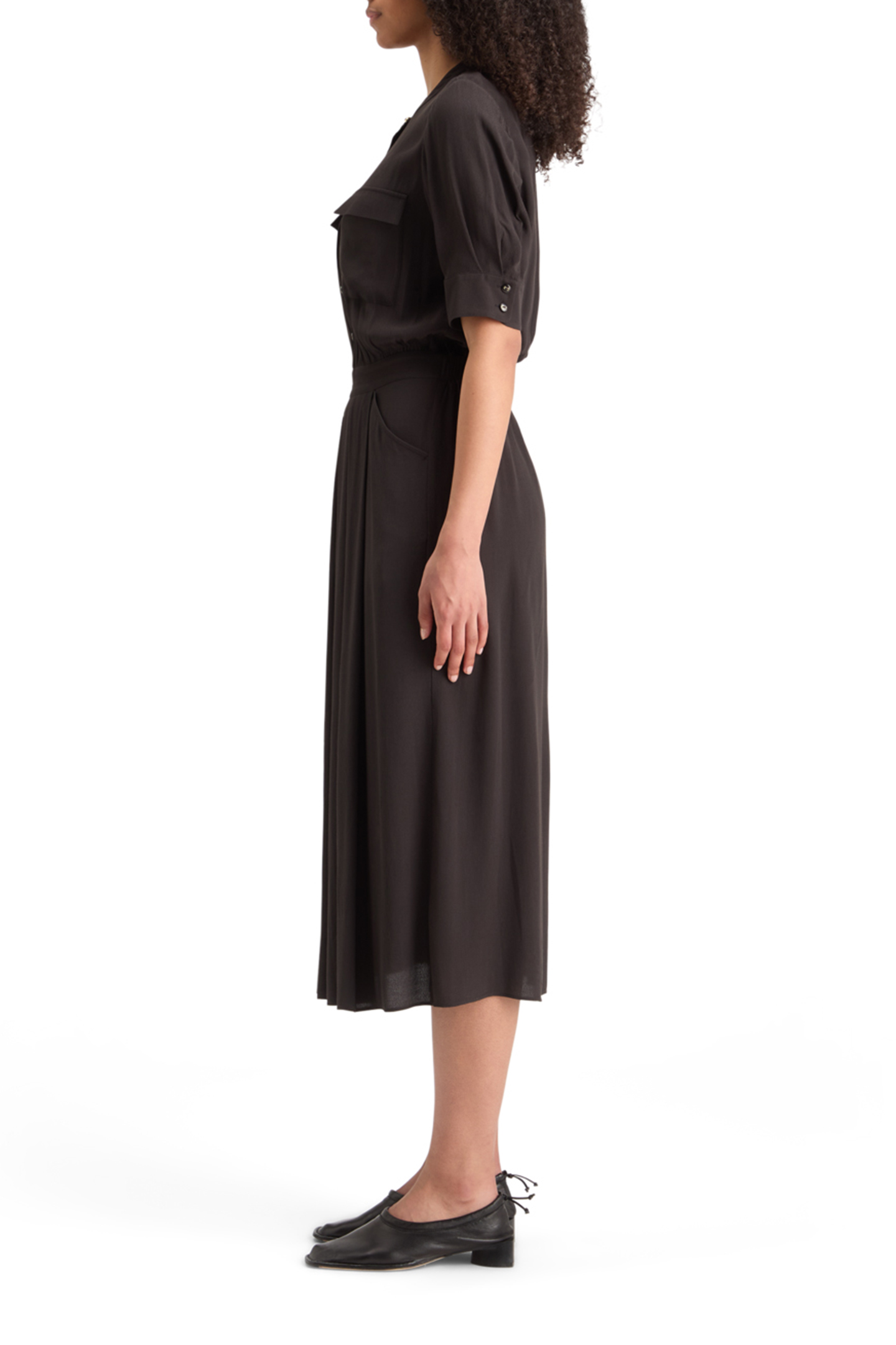 CREPE MIDI DRESS WITH CHEST POCKETS EVENING BLACK 5