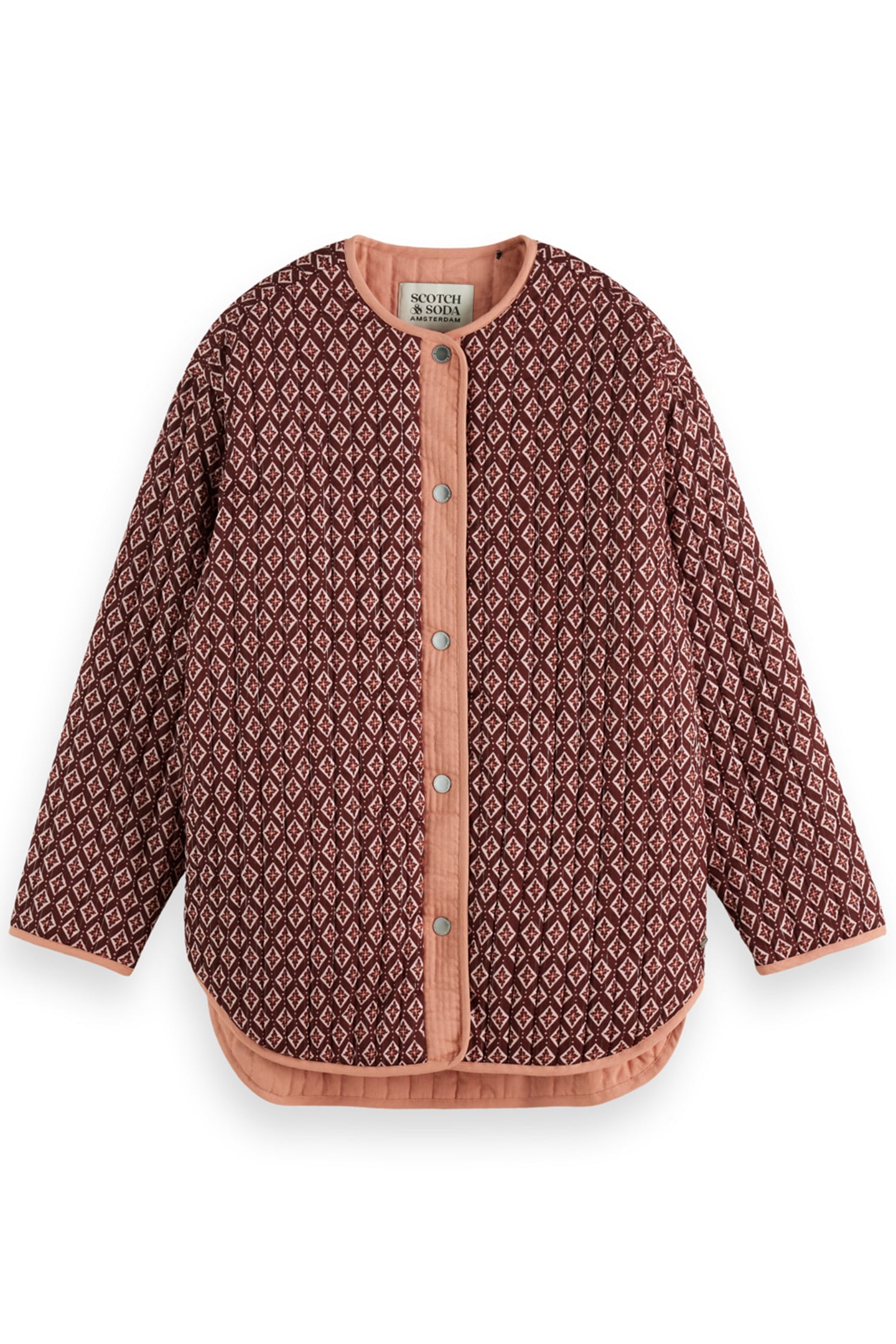 REVERSIBLE BLOCKPRINT LINER JACKET GEO FLOWER BORDEAUX 4