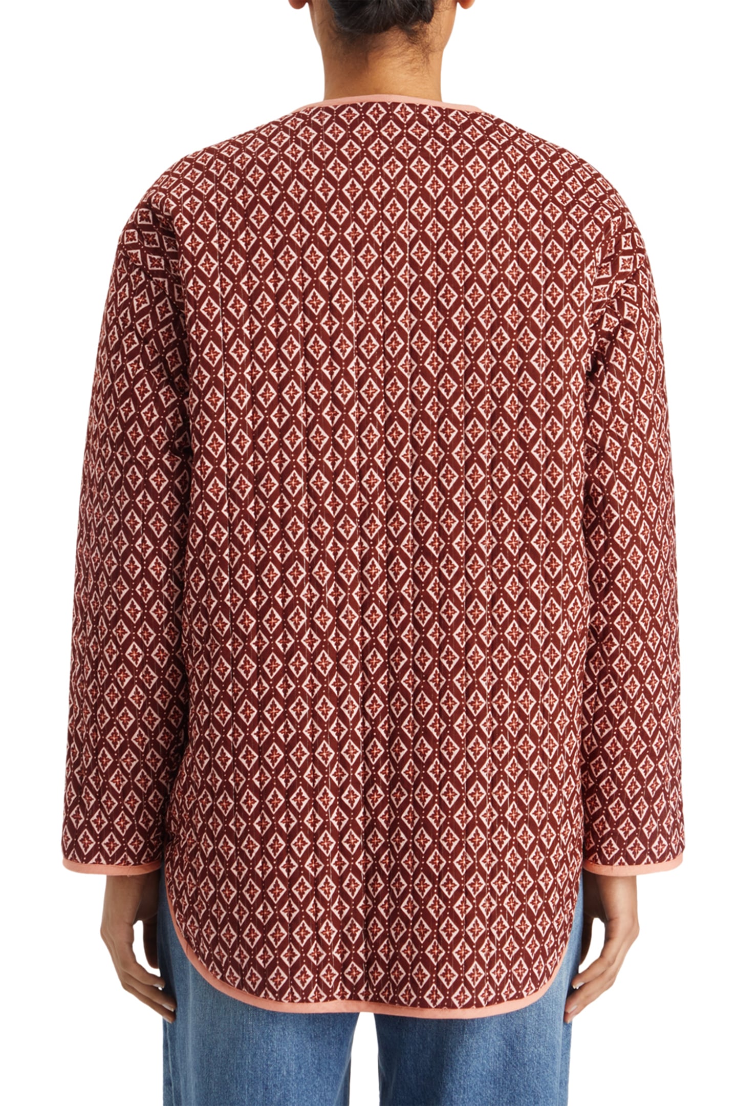 REVERSIBLE BLOCKPRINT LINER JACKET GEO FLOWER BORDEAUX 2