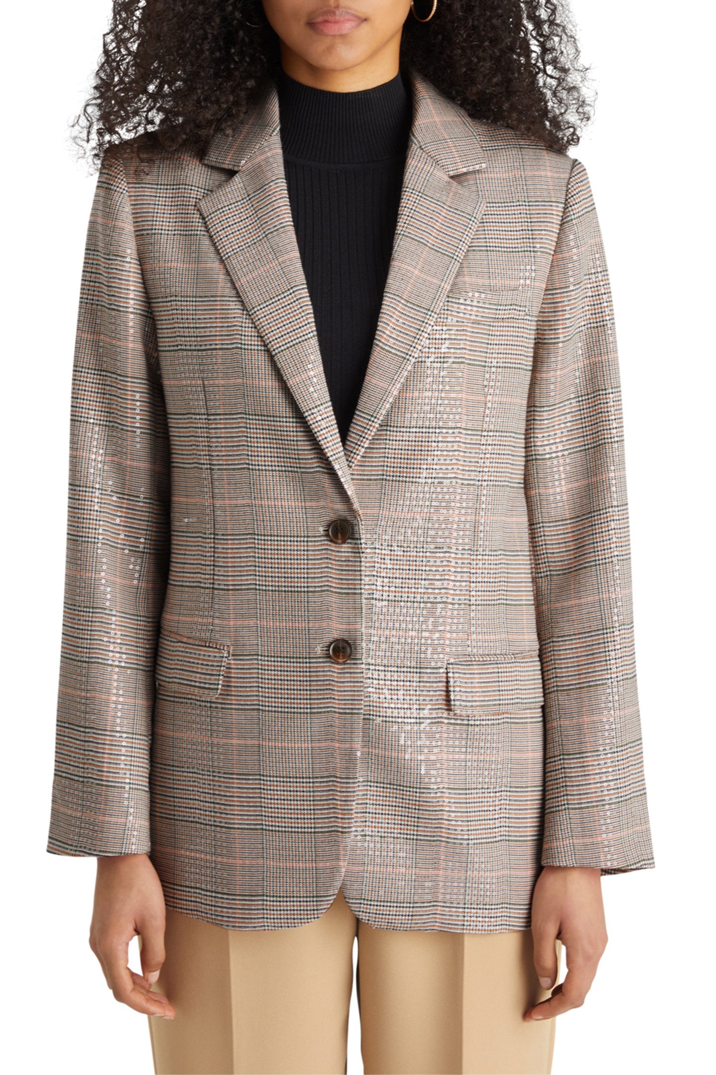 SEQUIN PRINCE OF WALES CHECK BOYFRIEND SB BLAZER SEQUIN PRIN 1