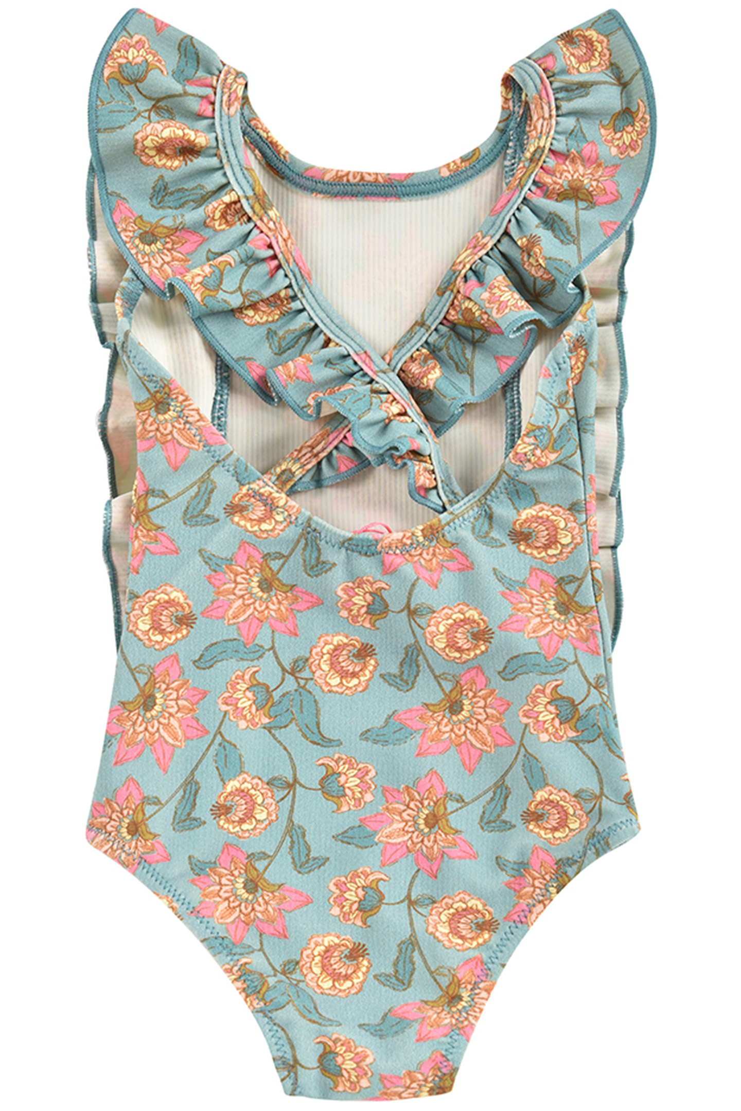 BATHING SUIT MOSILLOS TURQUOISE FLOWERS 3