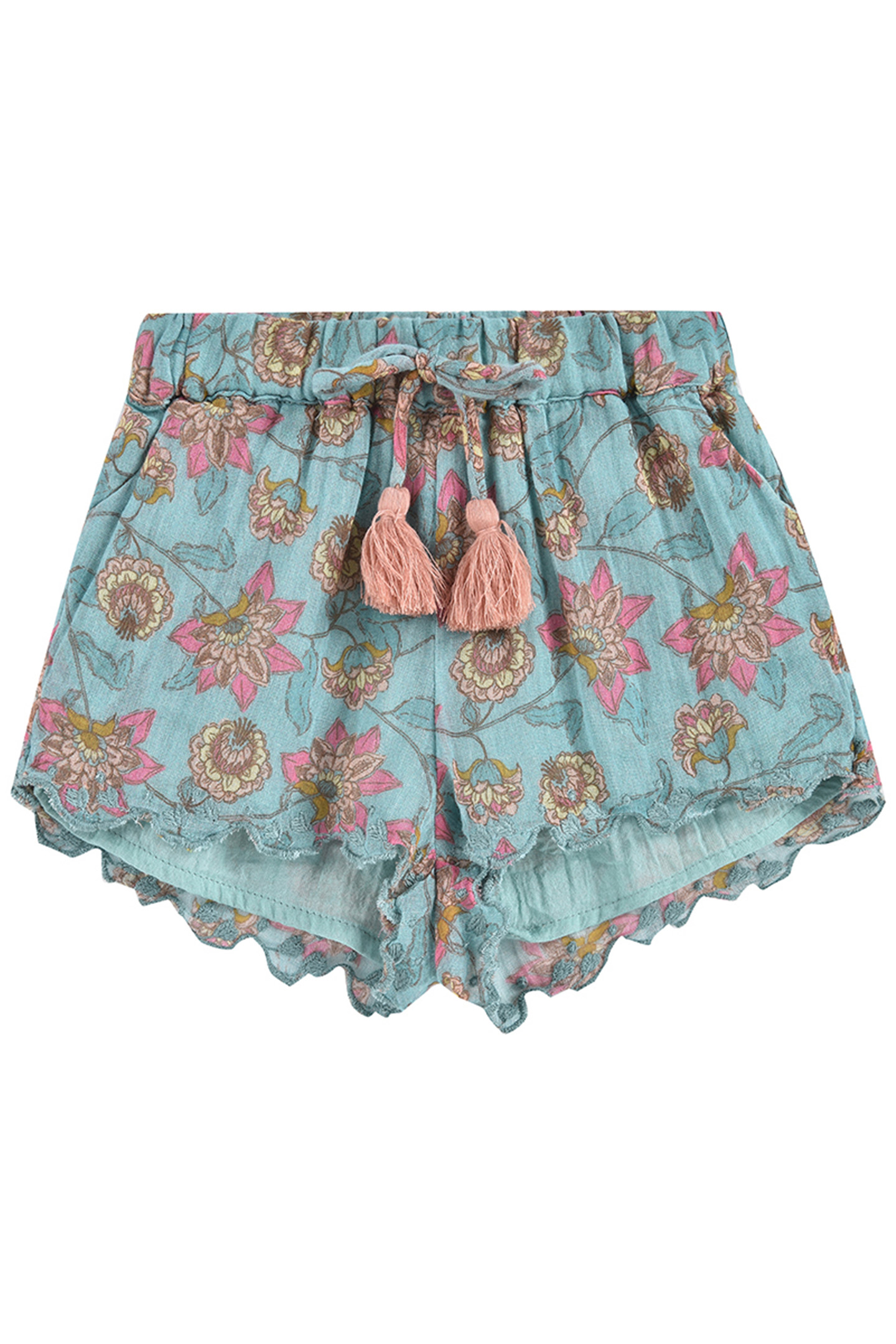 SHORTS VALLALOID TURQUOISE FLOWERS 2