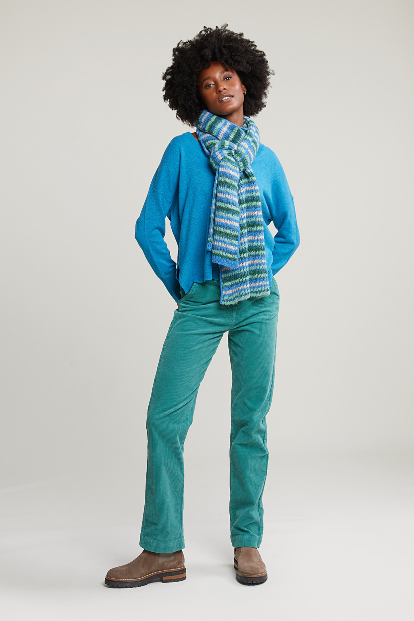 GREEN CORDUROY PANTS HIGH WAIST 3