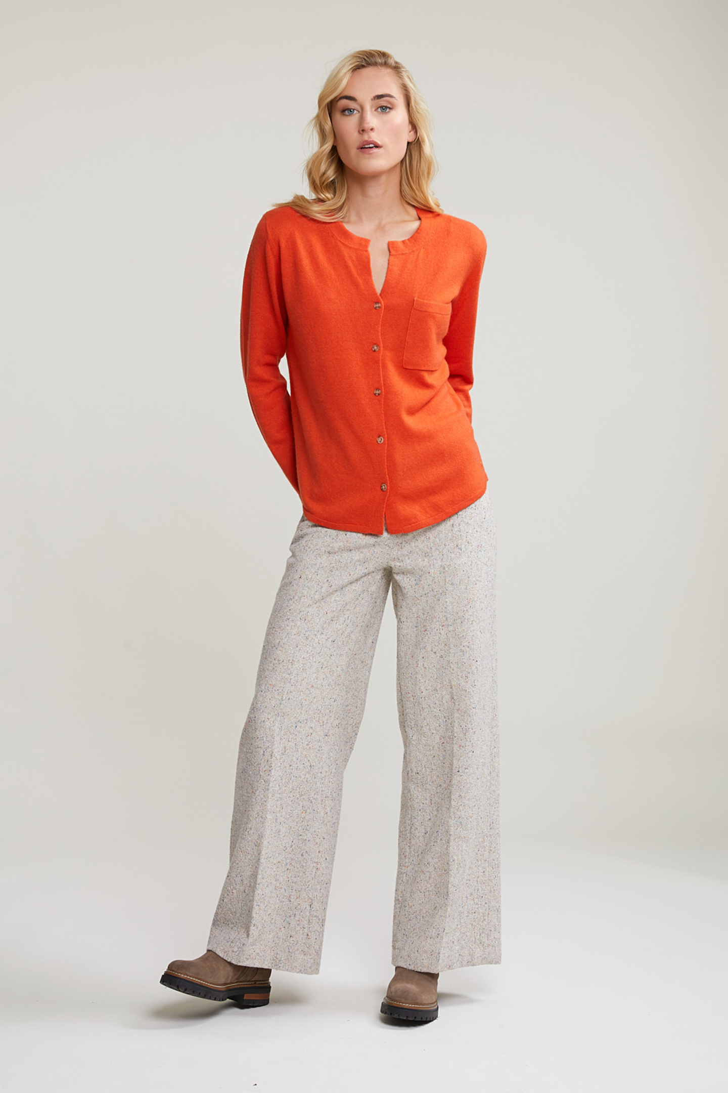 ORANGE BASIC CREW NECK CARDIGAN APPLIED POCKET 3
