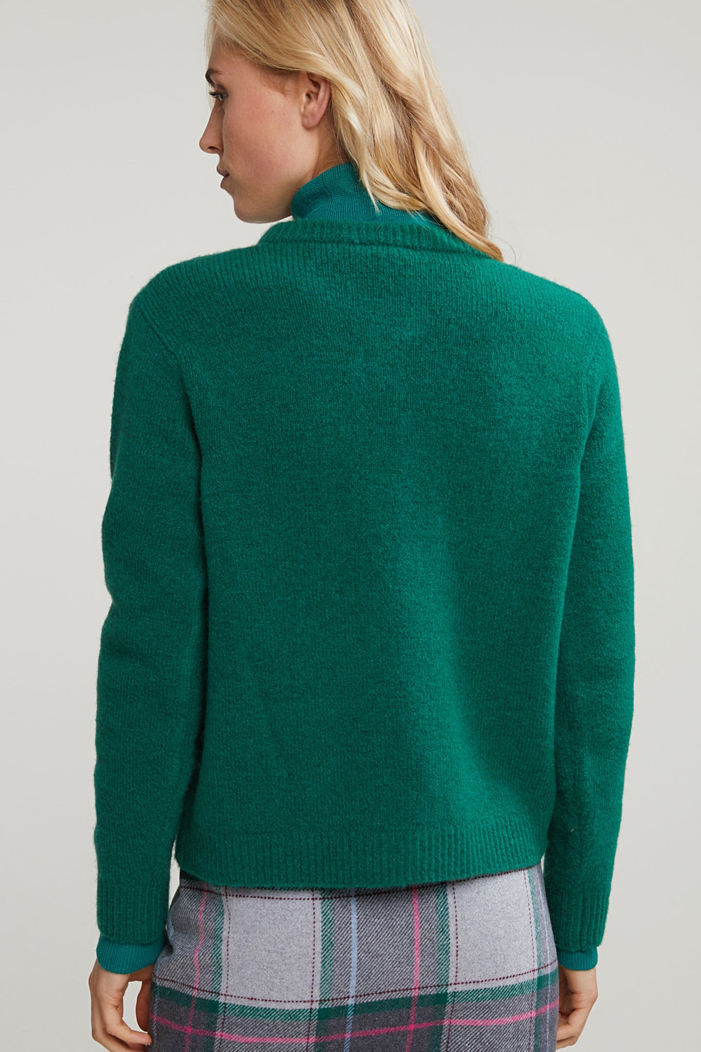 GREEN CREW NECK CARDIGAN APPLIED POCKETS 2