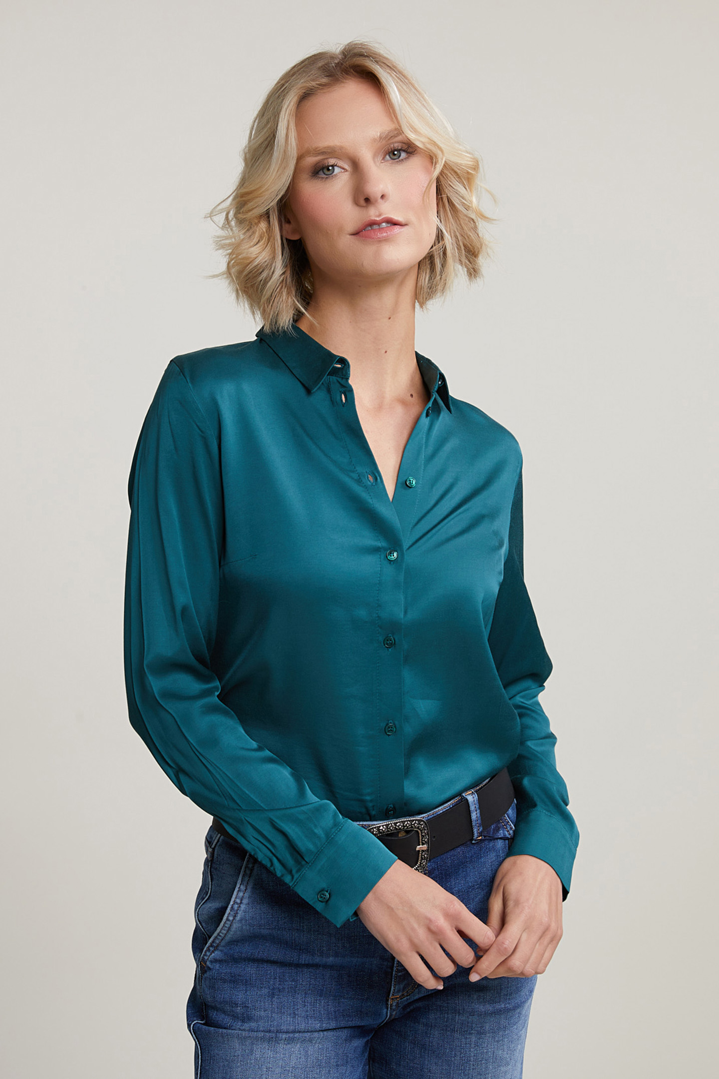 BLUE/GREEN CLASSIC BUTTONED BLOUSE 1