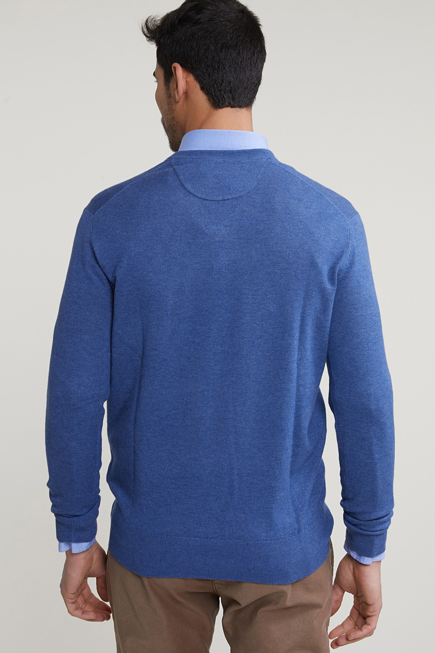 NORMAL FIT BASIC COTTON V-NECK SWEATER WAGON BLUE MIX 2