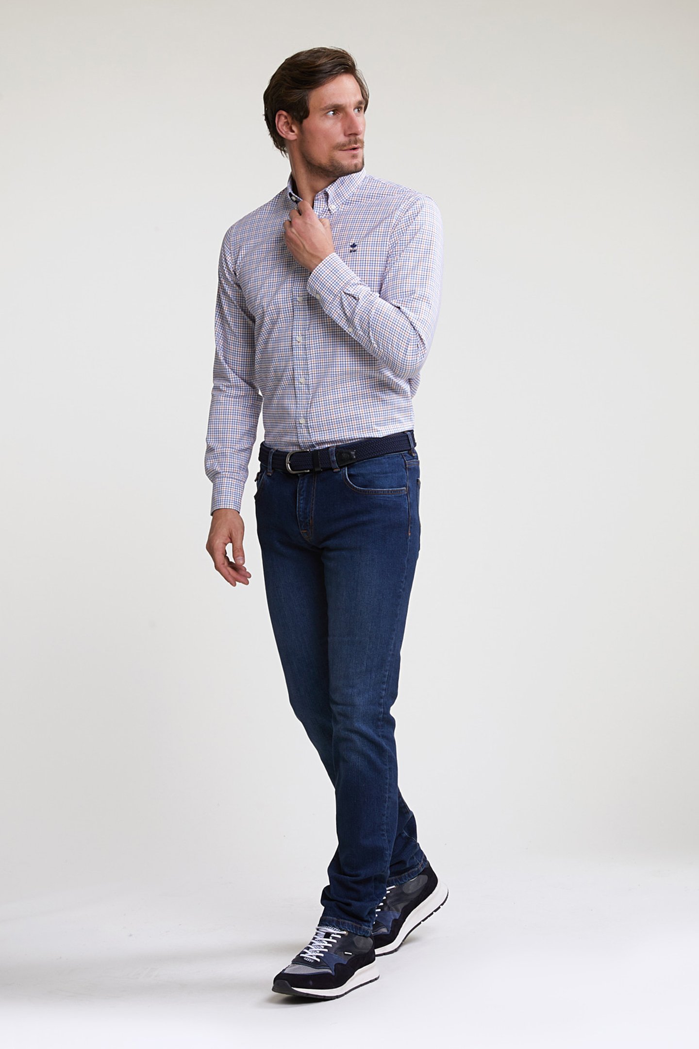 CUSTOM FIT CHECKED SHIRT BLUE/ORANGE 3